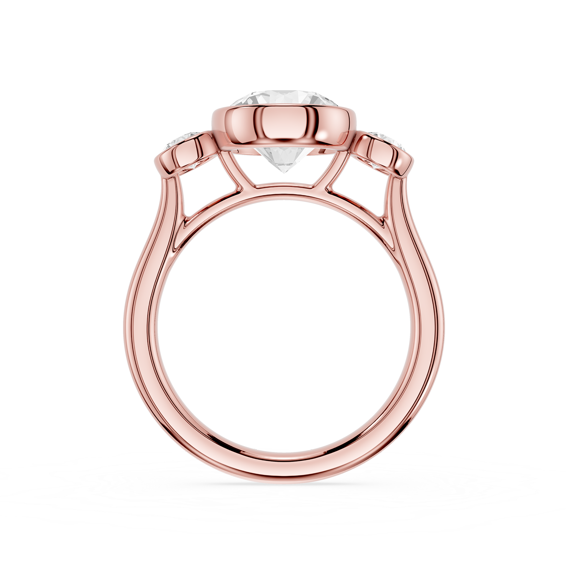Round Lab Diamond Bezel Three Stone Ring