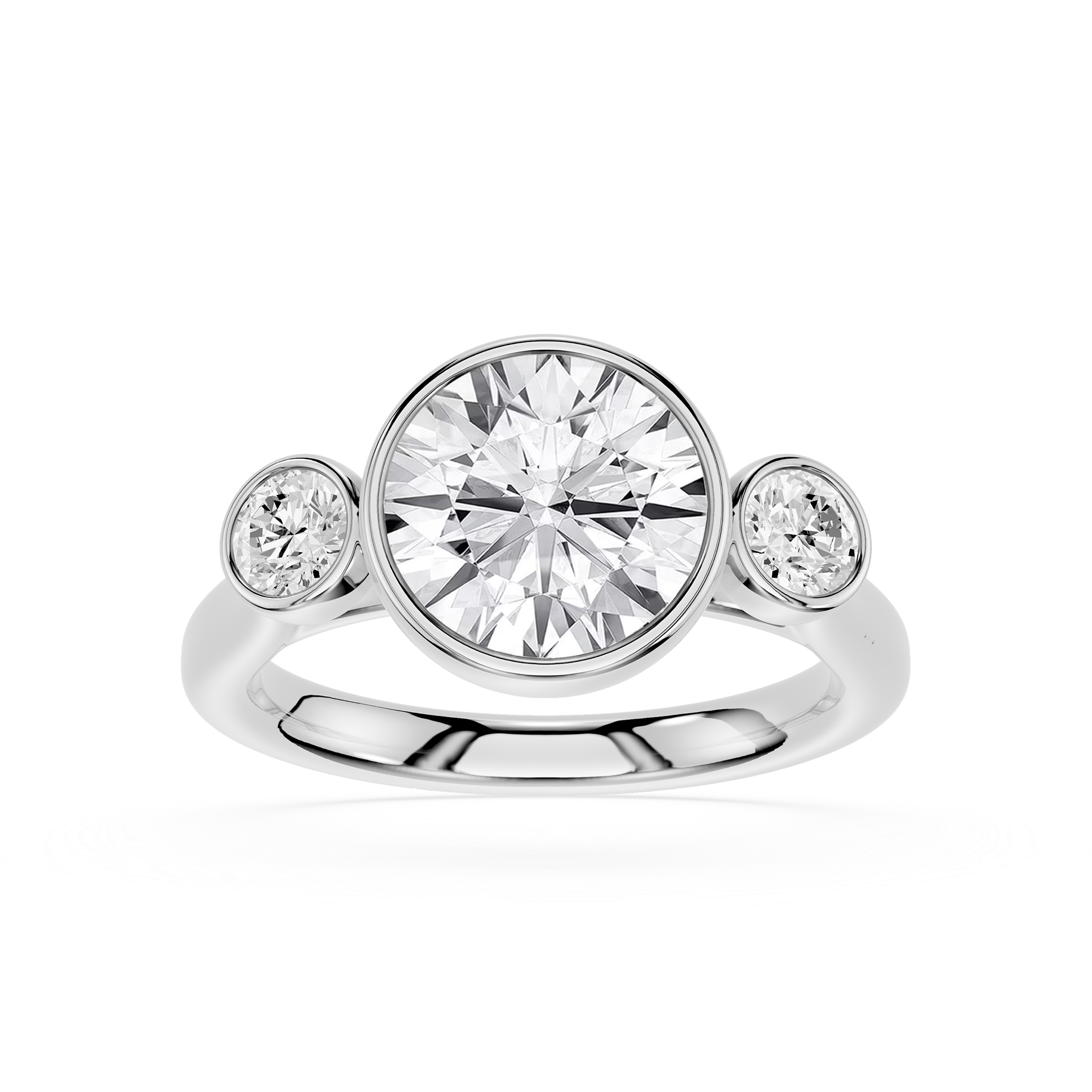 Round Lab Diamond Bezel Three Stone Ring