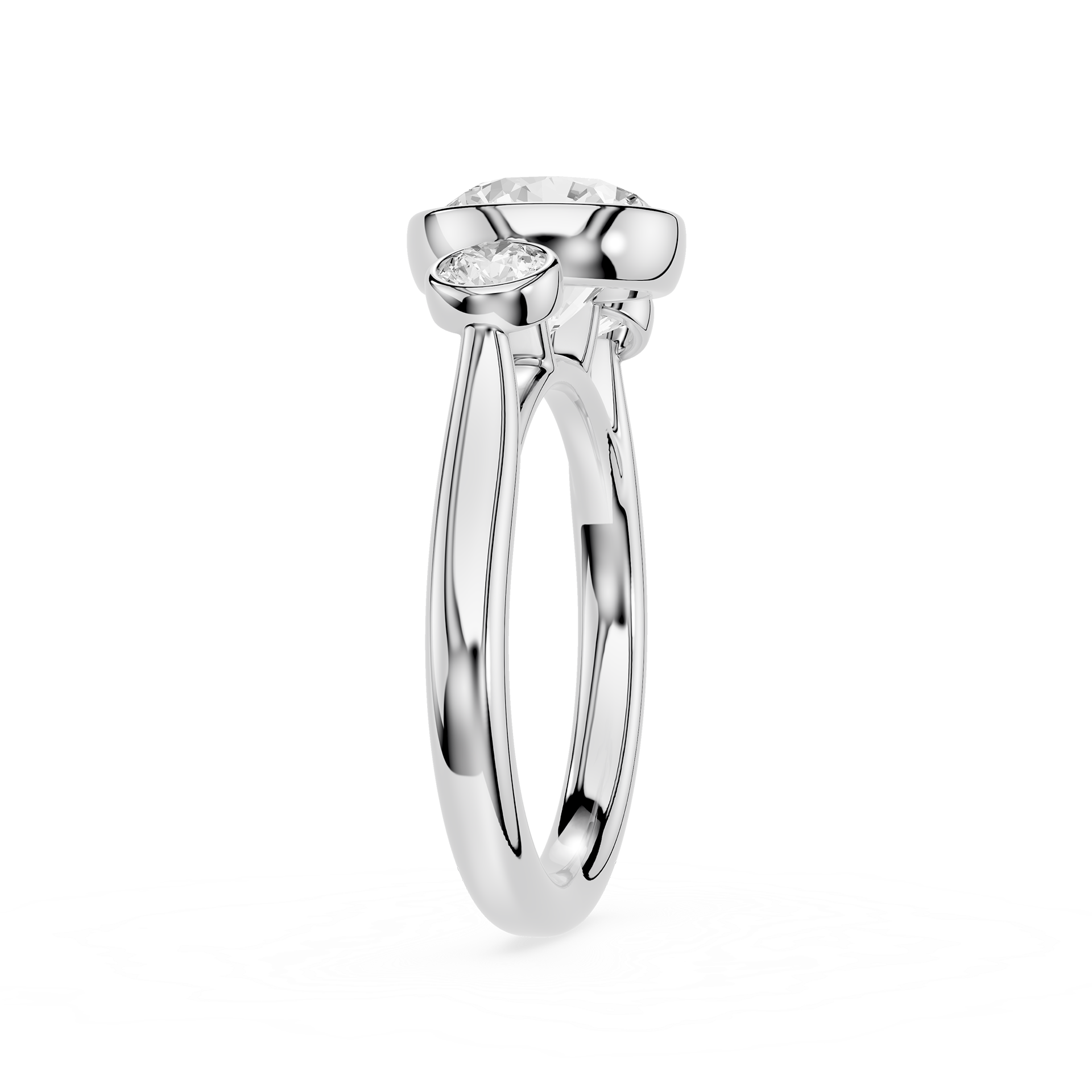 Round Lab Diamond Bezel Three Stone Ring