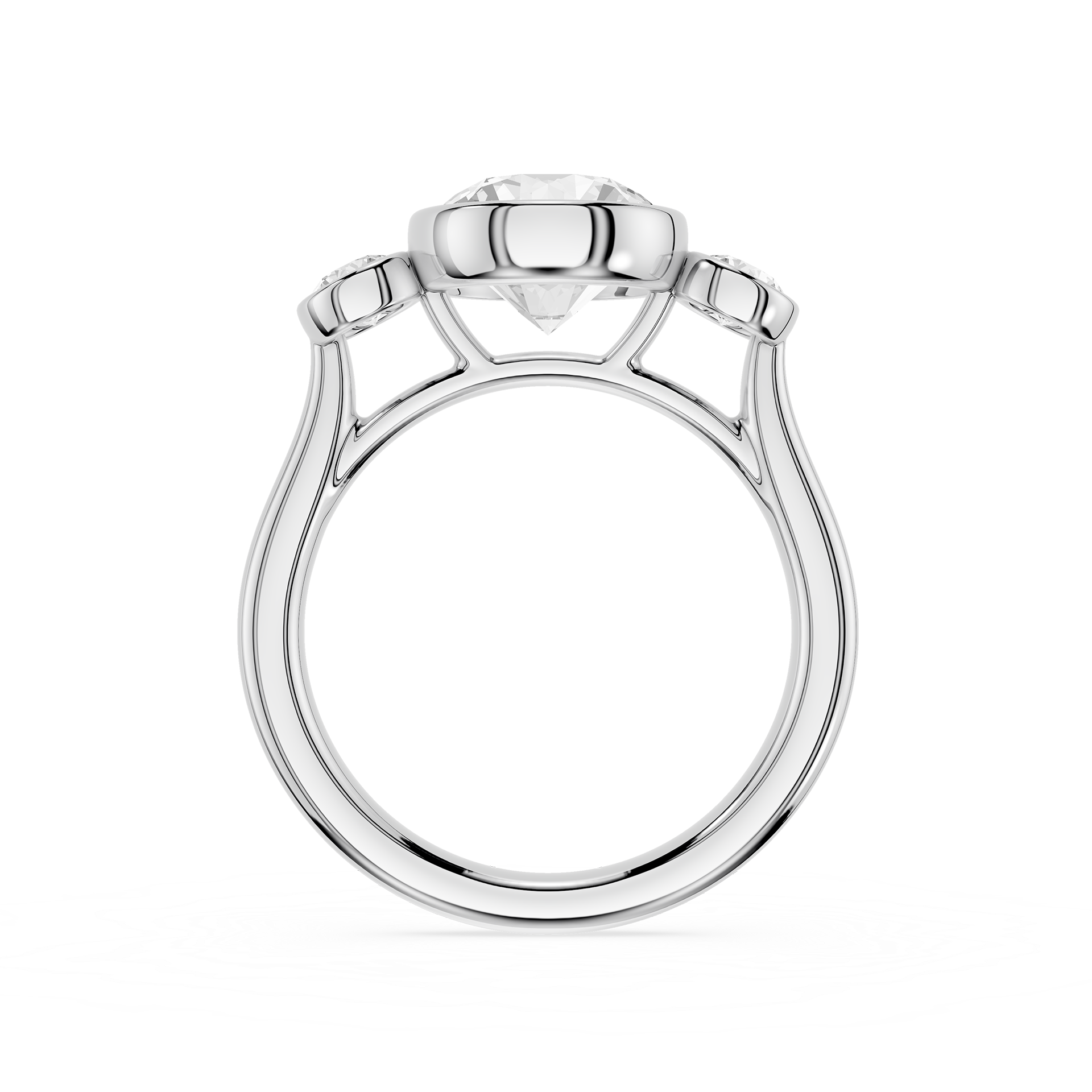 Round Lab Diamond Bezel Three Stone Ring