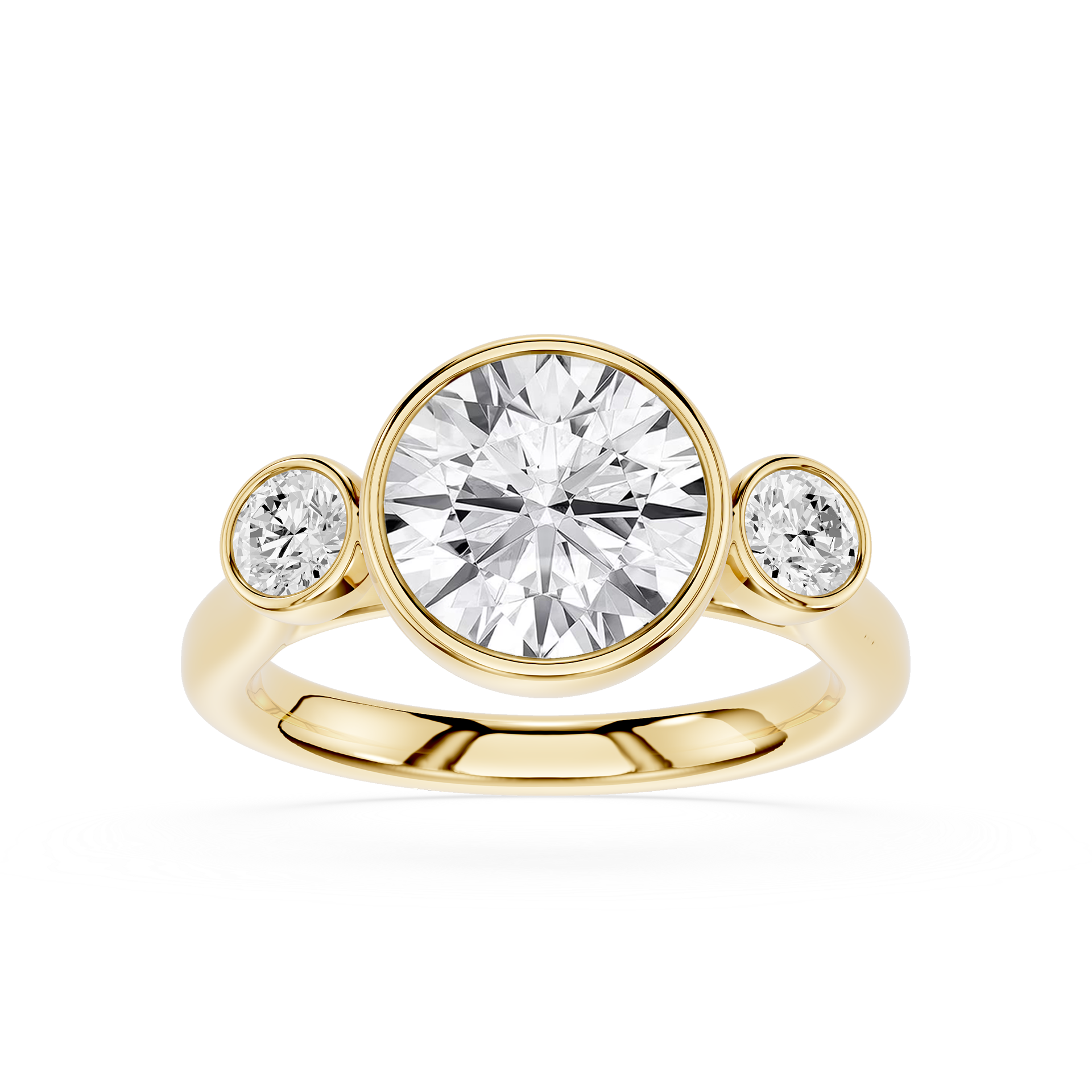 Round Lab Diamond Bezel Three Stone Ring