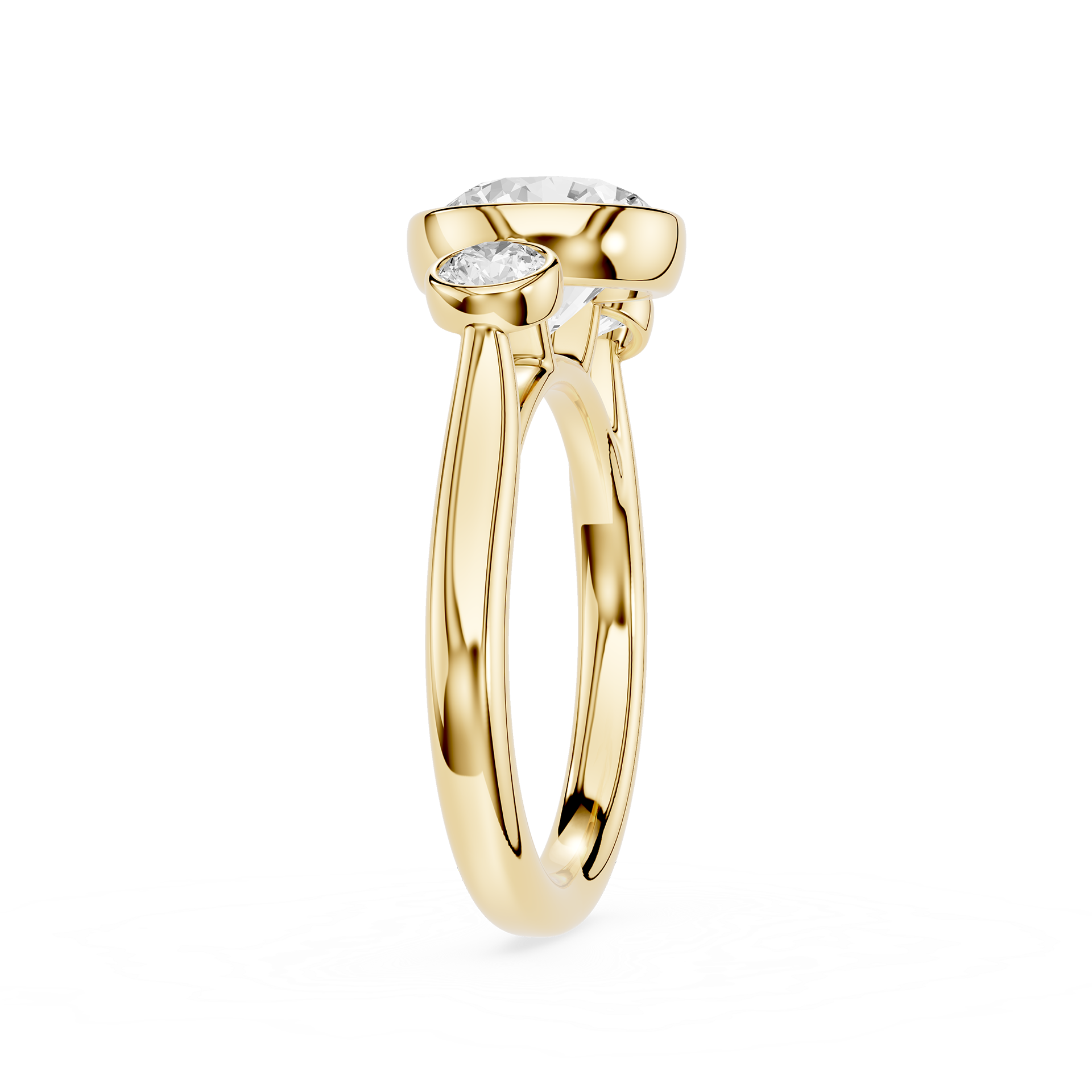 Round Lab Diamond Bezel Three Stone Ring