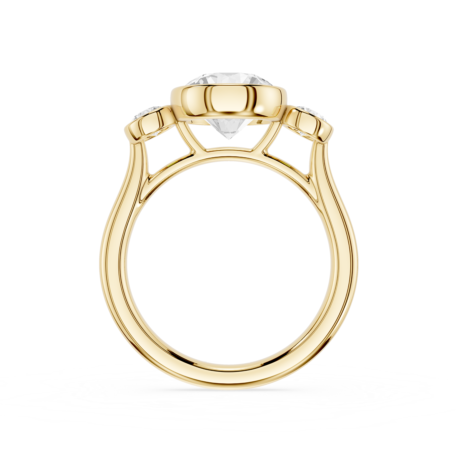 Round Lab Diamond Bezel Three Stone Ring