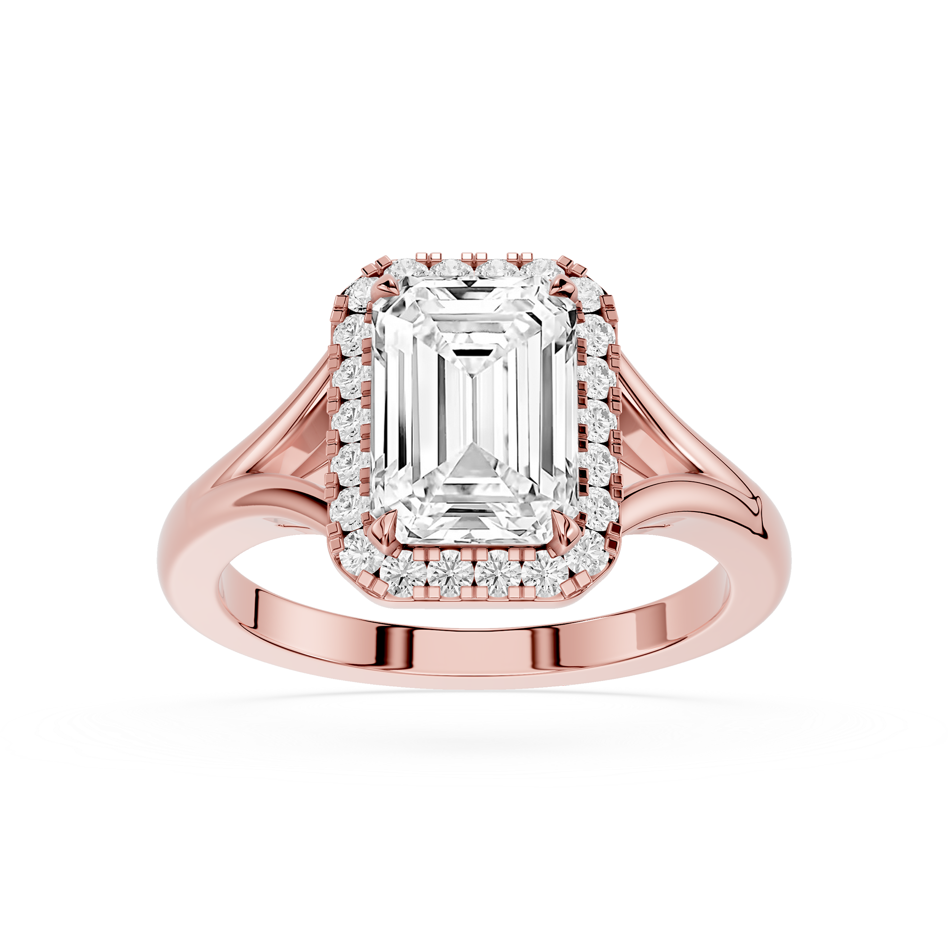 Emerald Lab Diamond Split Shank Halo Engagement Ring