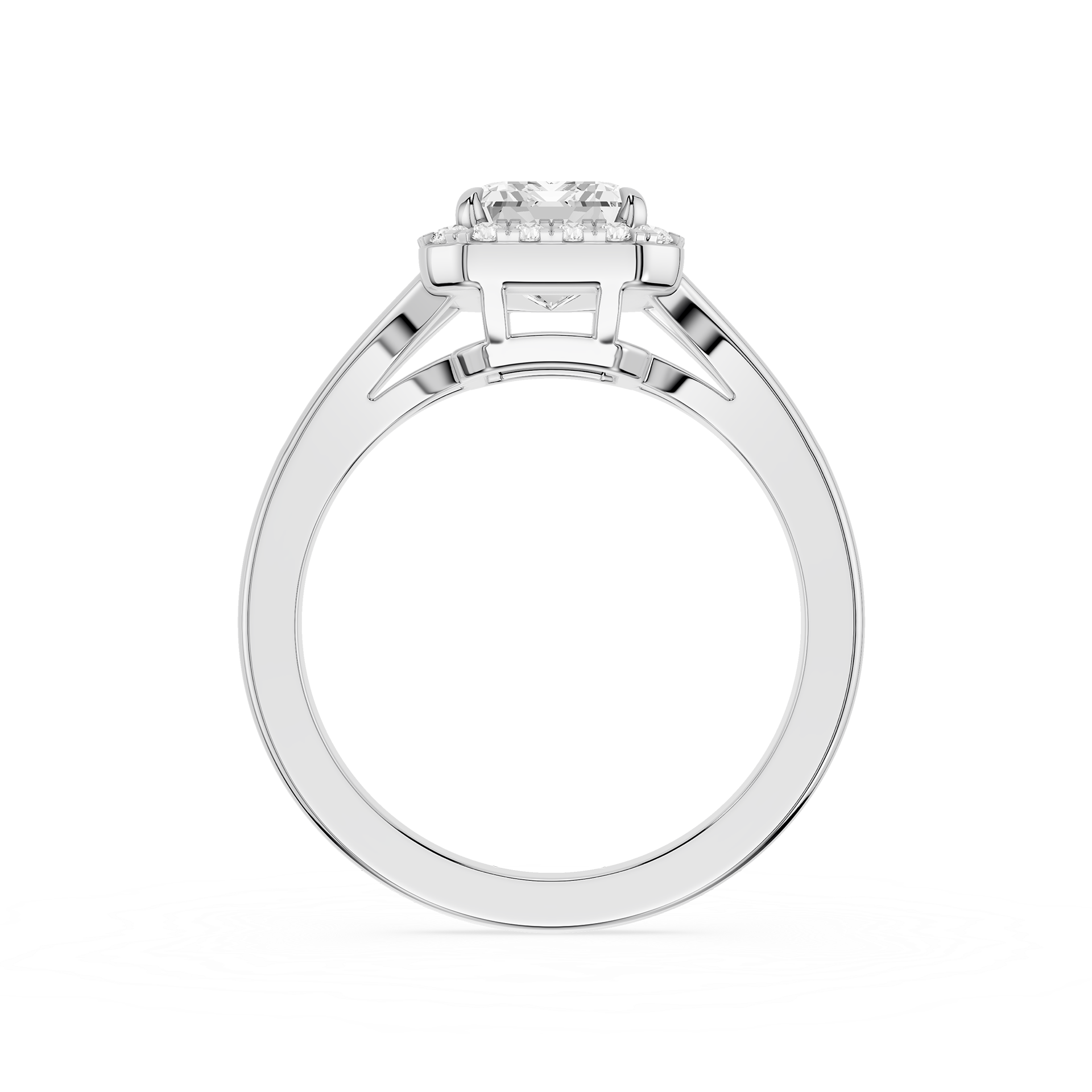 Emerald Lab Diamond Split Shank Halo Engagement Ring