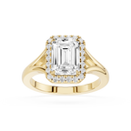 Emerald Lab Diamond Split Shank Halo Engagement Ring