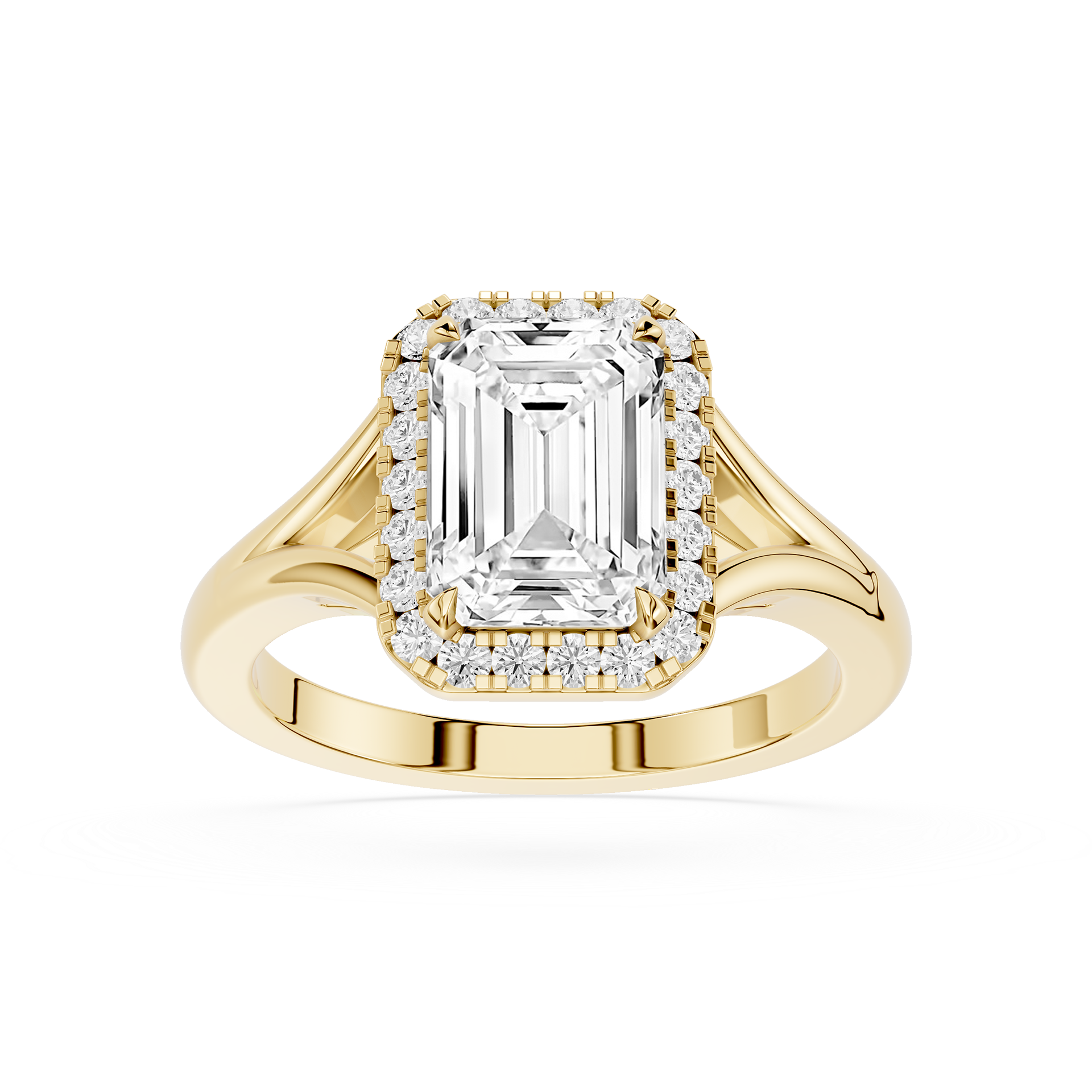 Emerald Lab Diamond Split Shank Halo Engagement Ring