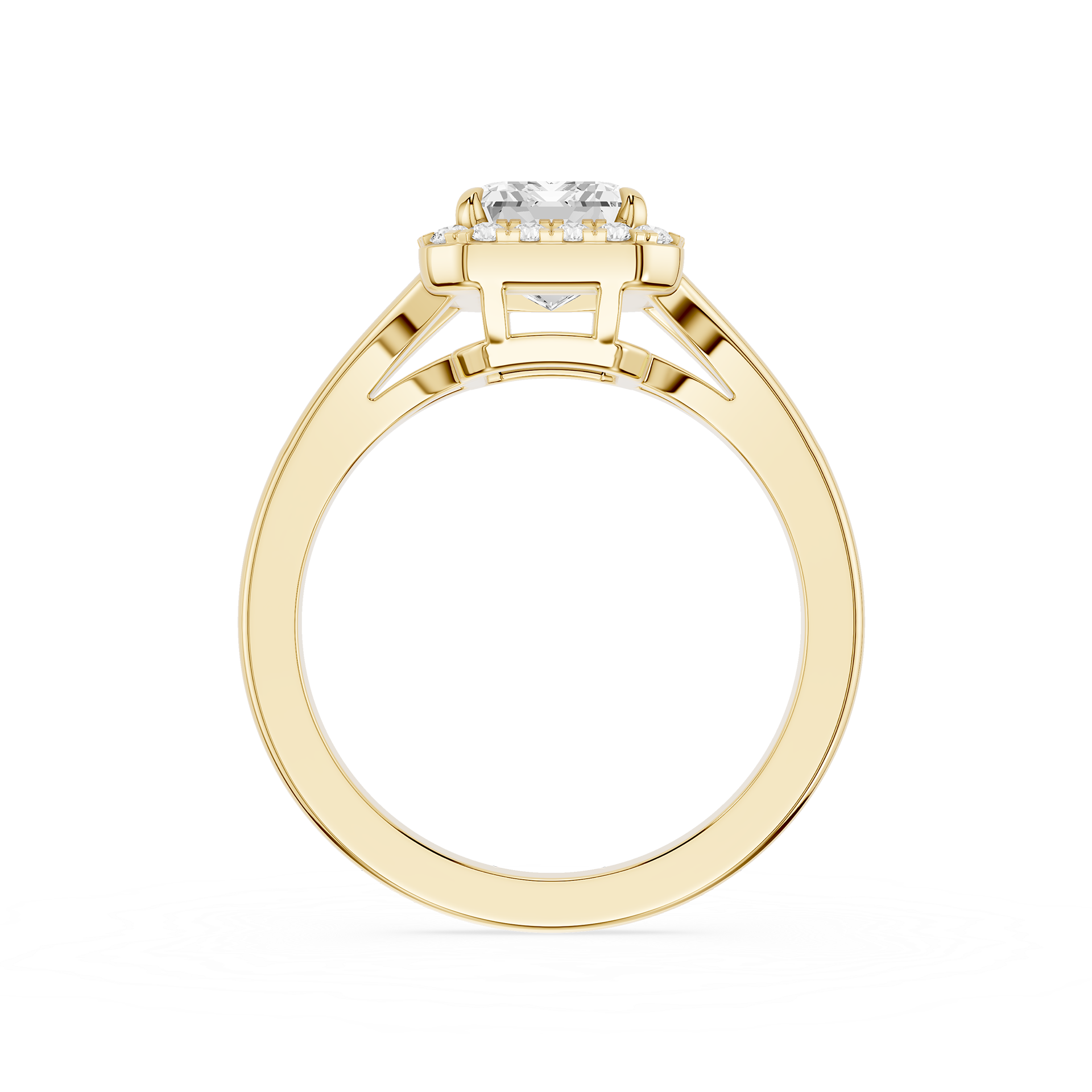 Emerald Lab Diamond Split Shank Halo Engagement Ring