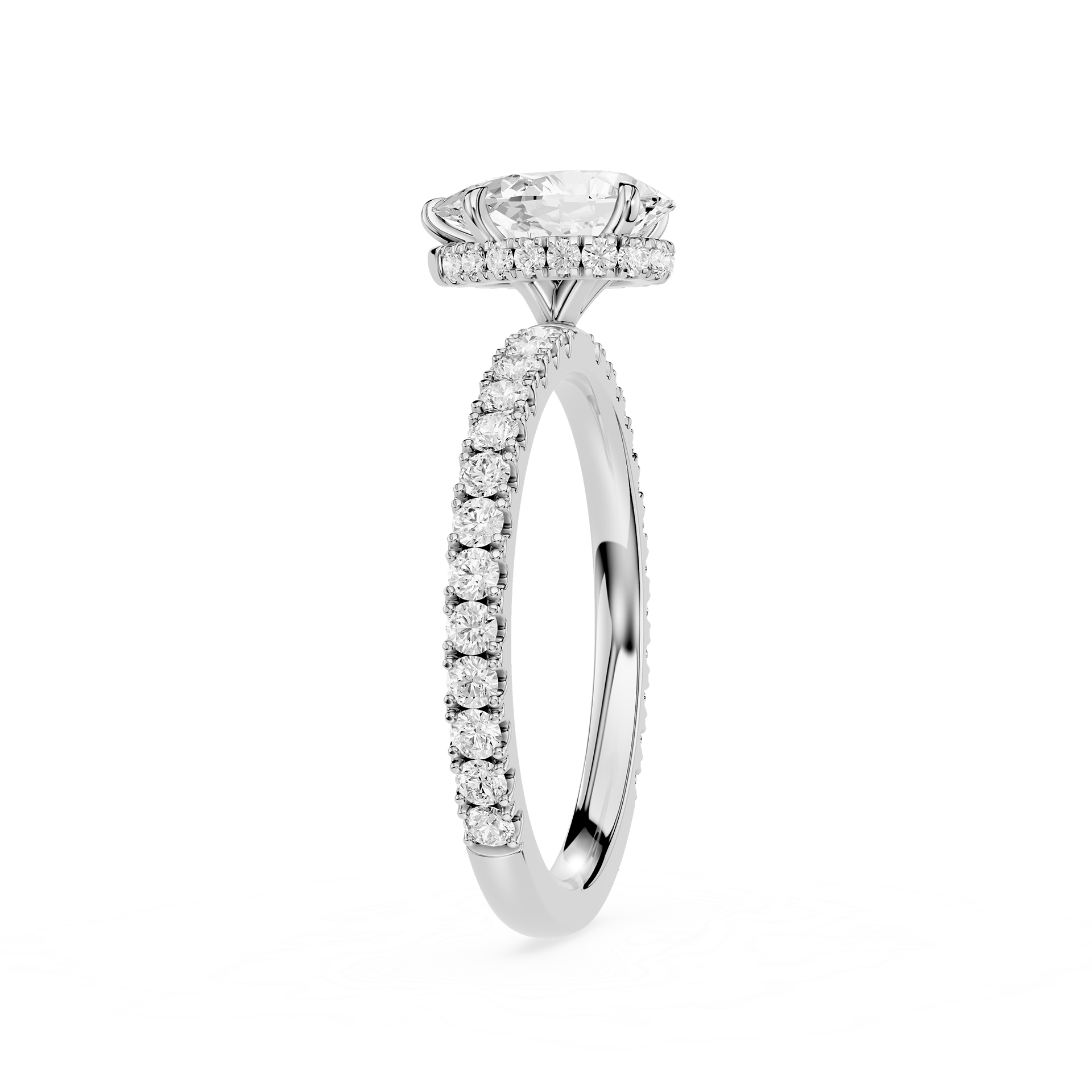 Pear Cut Lab Grown Diamond Hidden Halo Engagement Ring