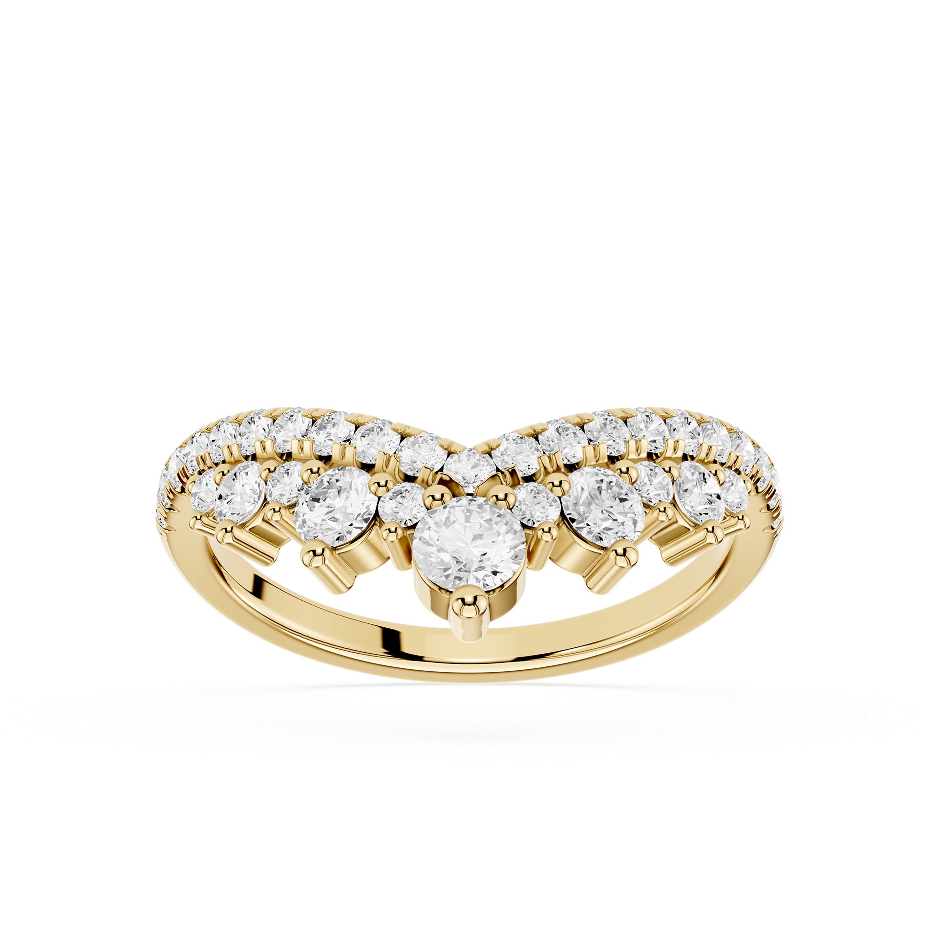 Gold ring with diamonds on a white background