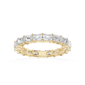 A rose gold eternity ring featuring a continuous line of baguette-cut clear gemstones, shown on a clean white background.