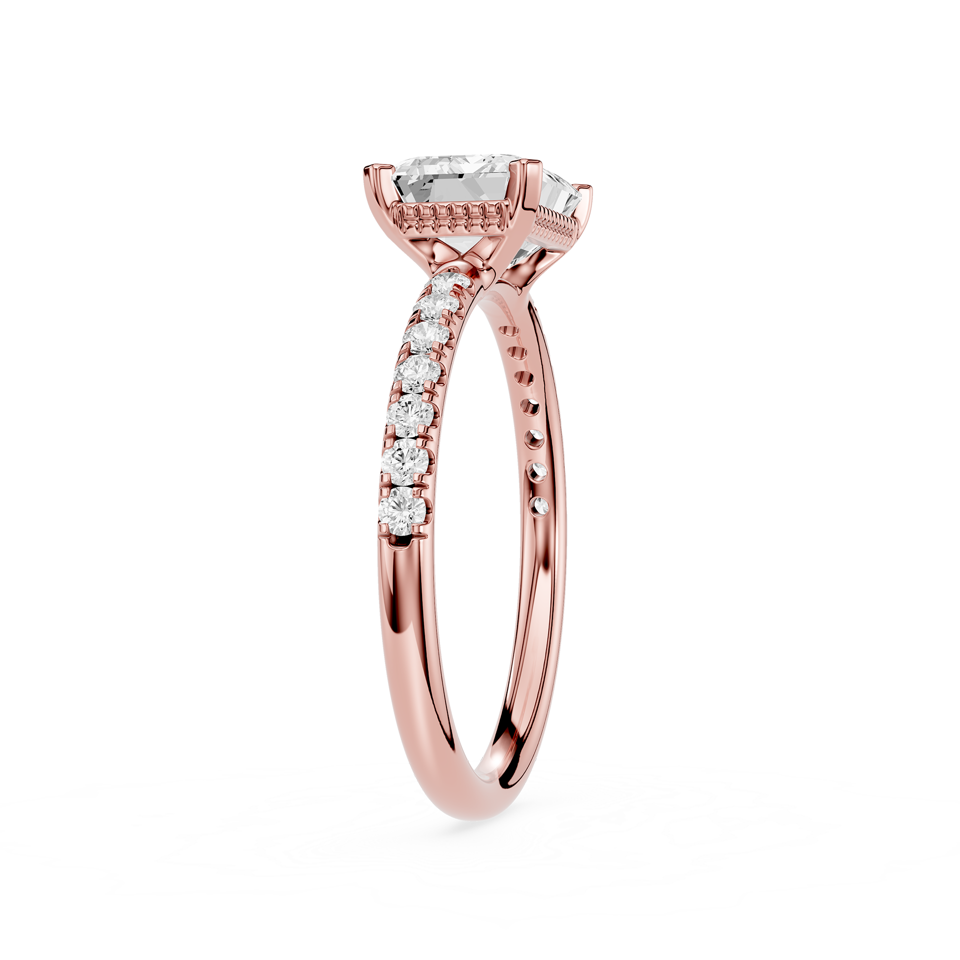 Emerald Cut Lab Grown Diamond Solitaire Accent Ring
