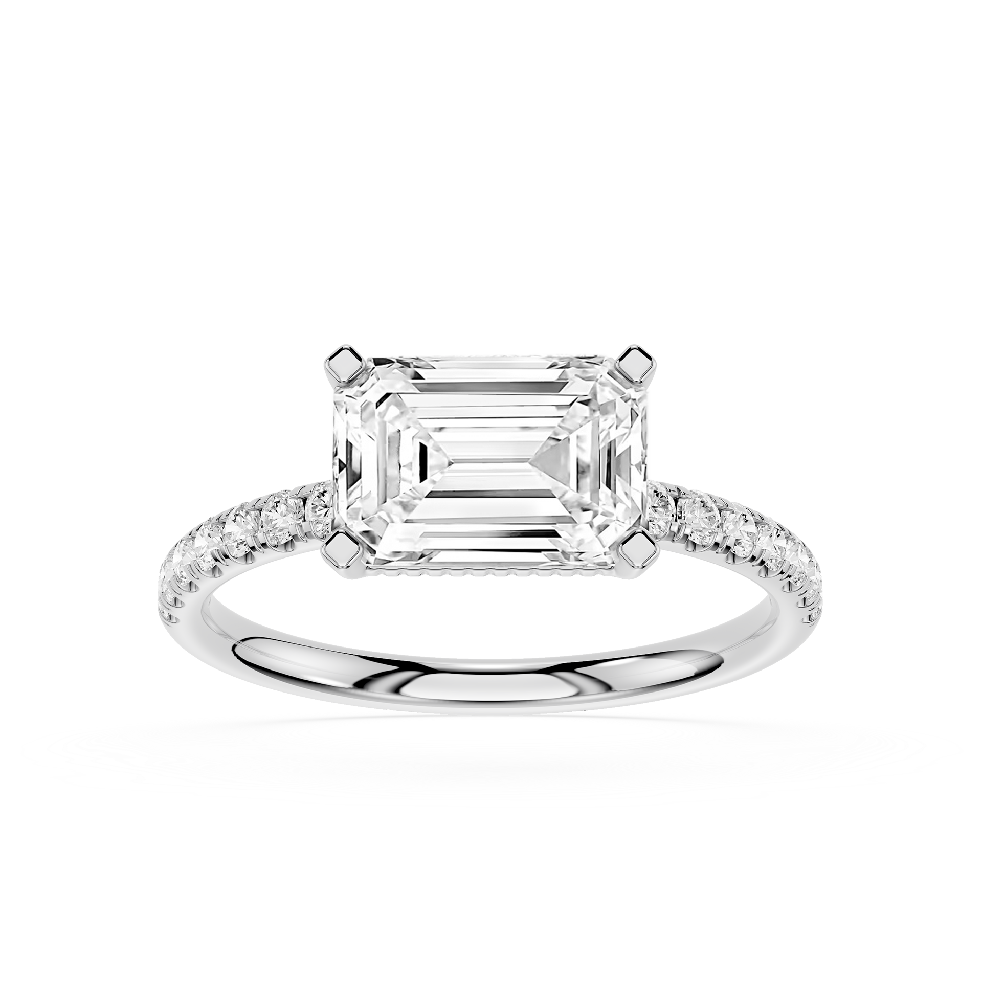 Emerald Cut Lab Grown Diamond Solitaire Accent Ring