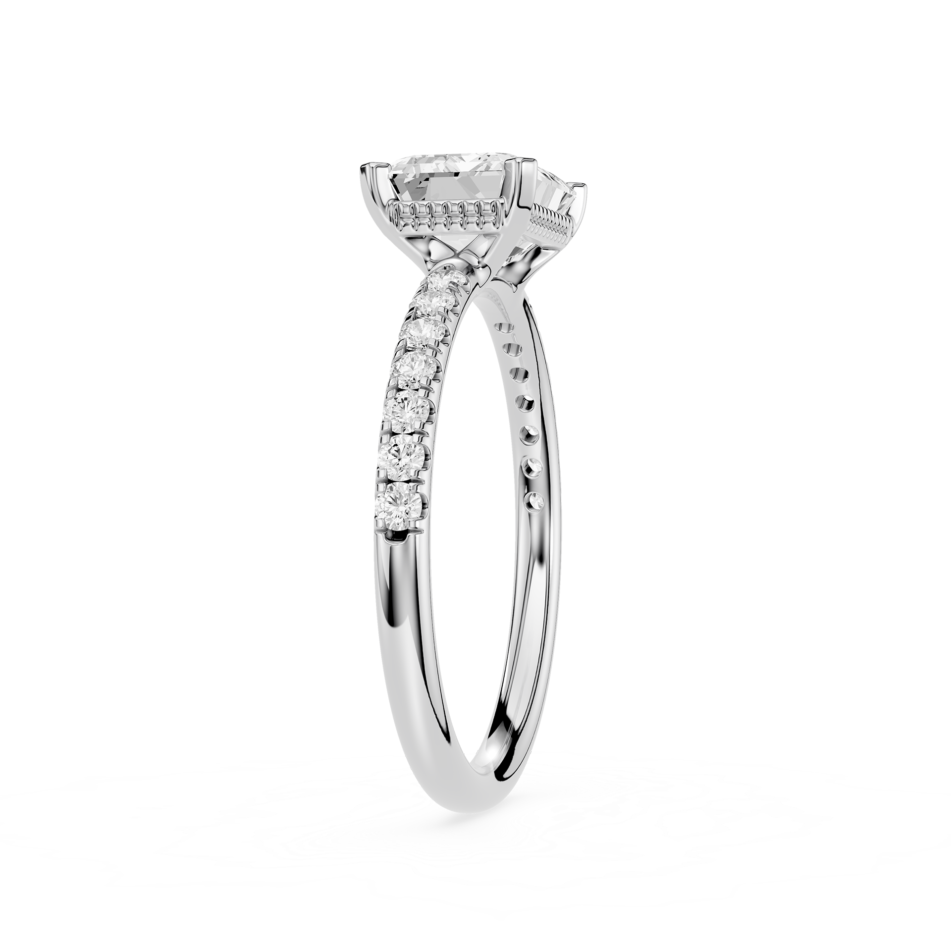 Emerald Cut Lab Grown Diamond Solitaire Accent Ring