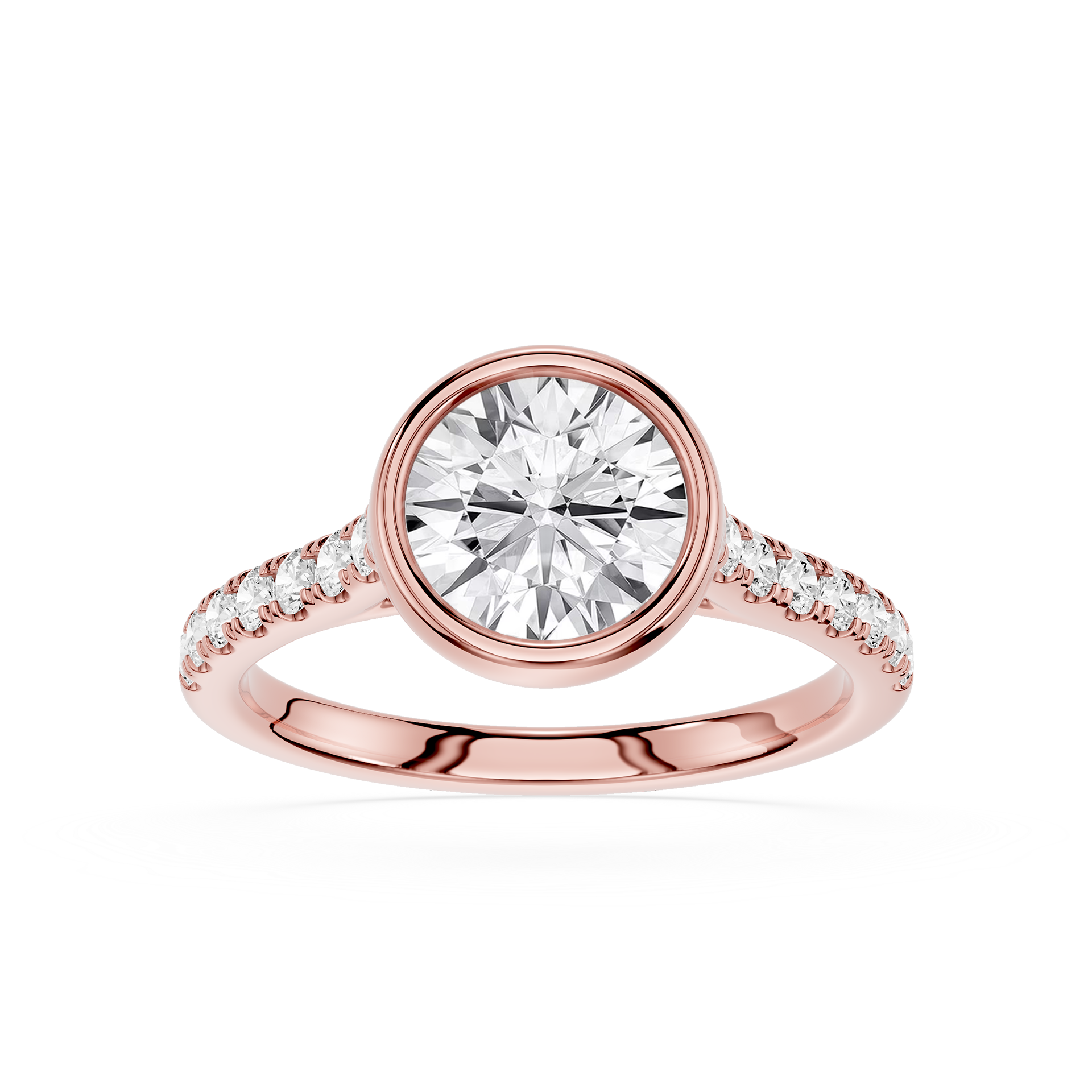 Round Cut Lab Grown Diamond Bezel Solitaire Accent Ring