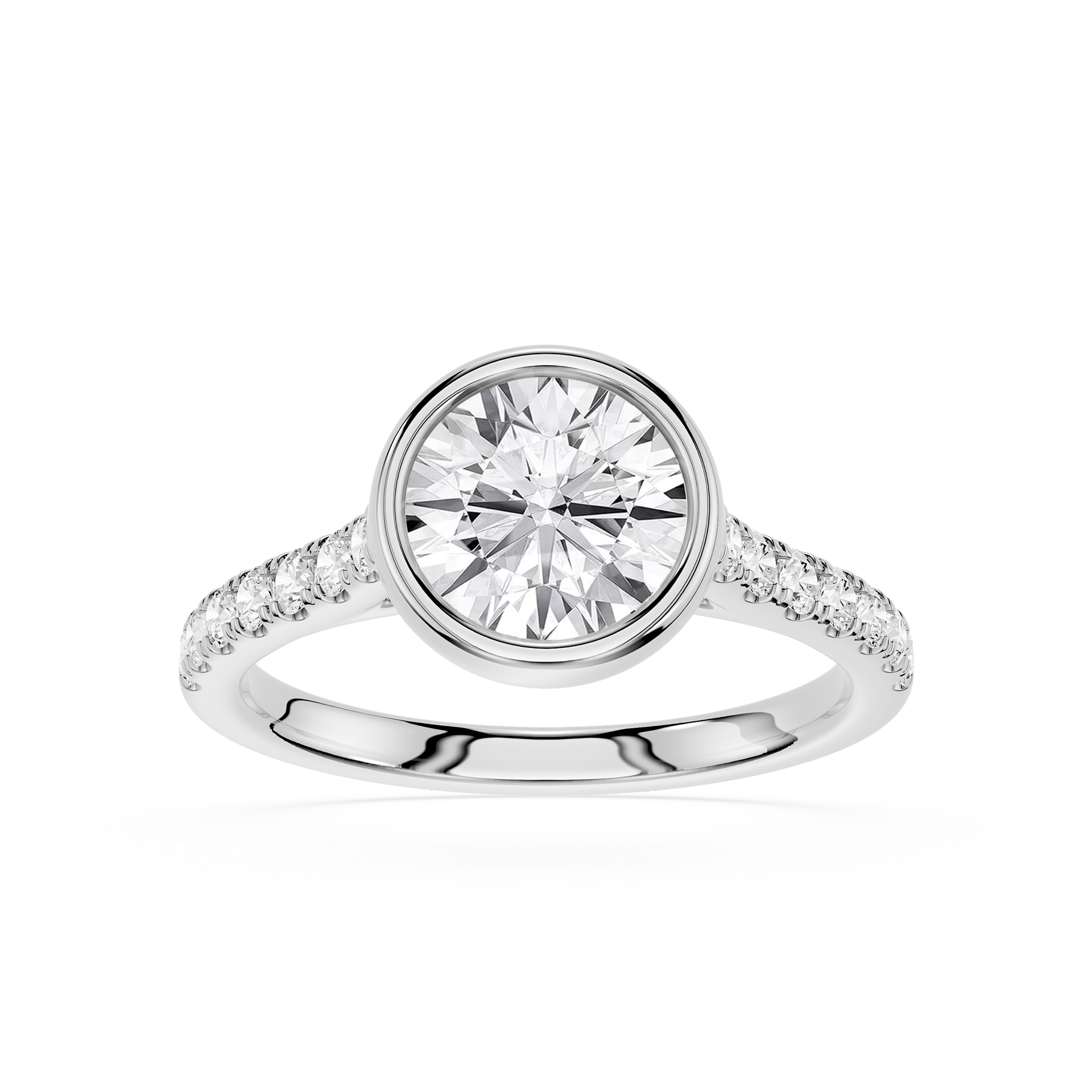 Round Cut Lab Grown Diamond Bezel Solitaire Accent Ring