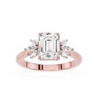 Emerald Cut Lab Grown Diamond Floral Accent Engagement Ring