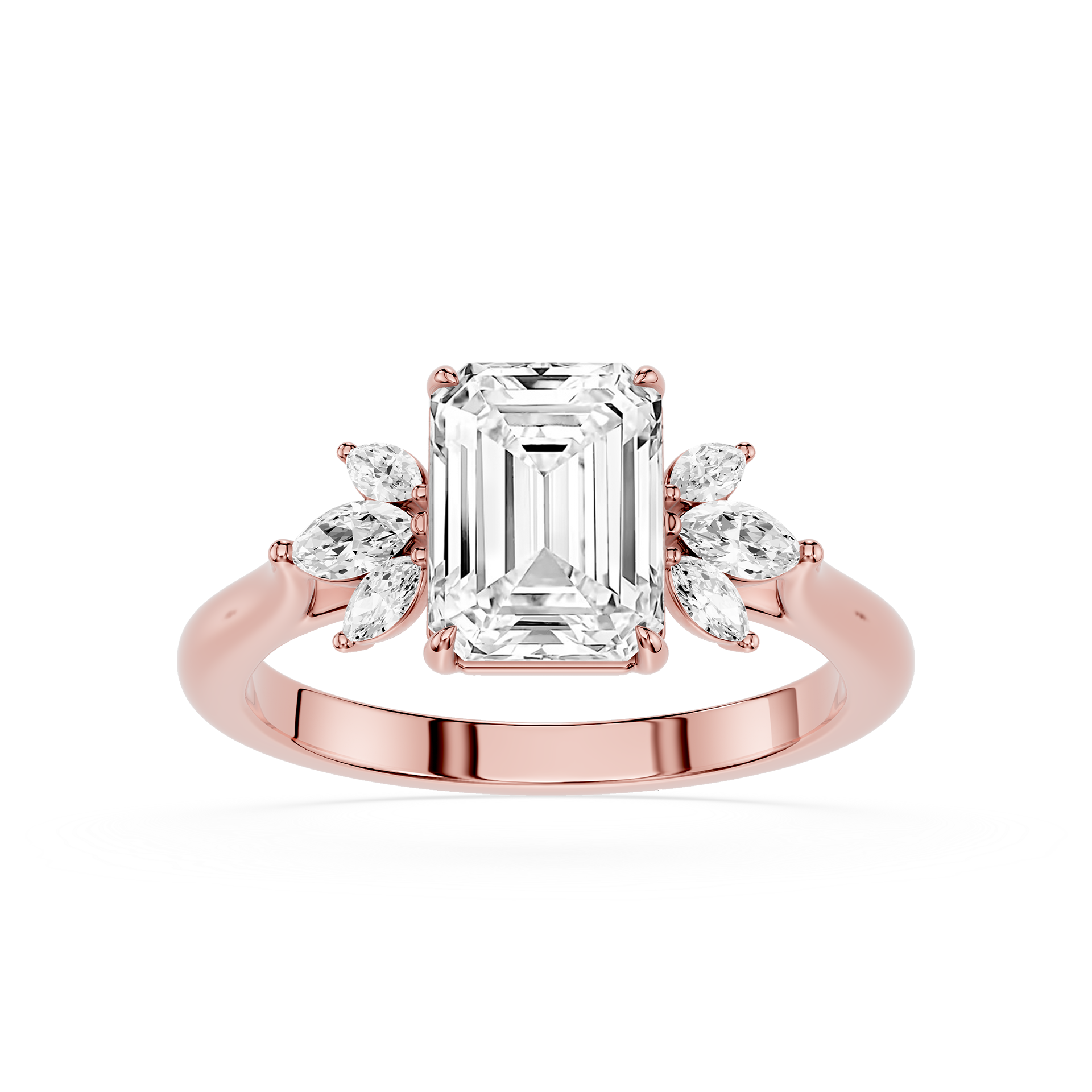 Emerald Cut Lab Grown Diamond Floral Accent Engagement Ring