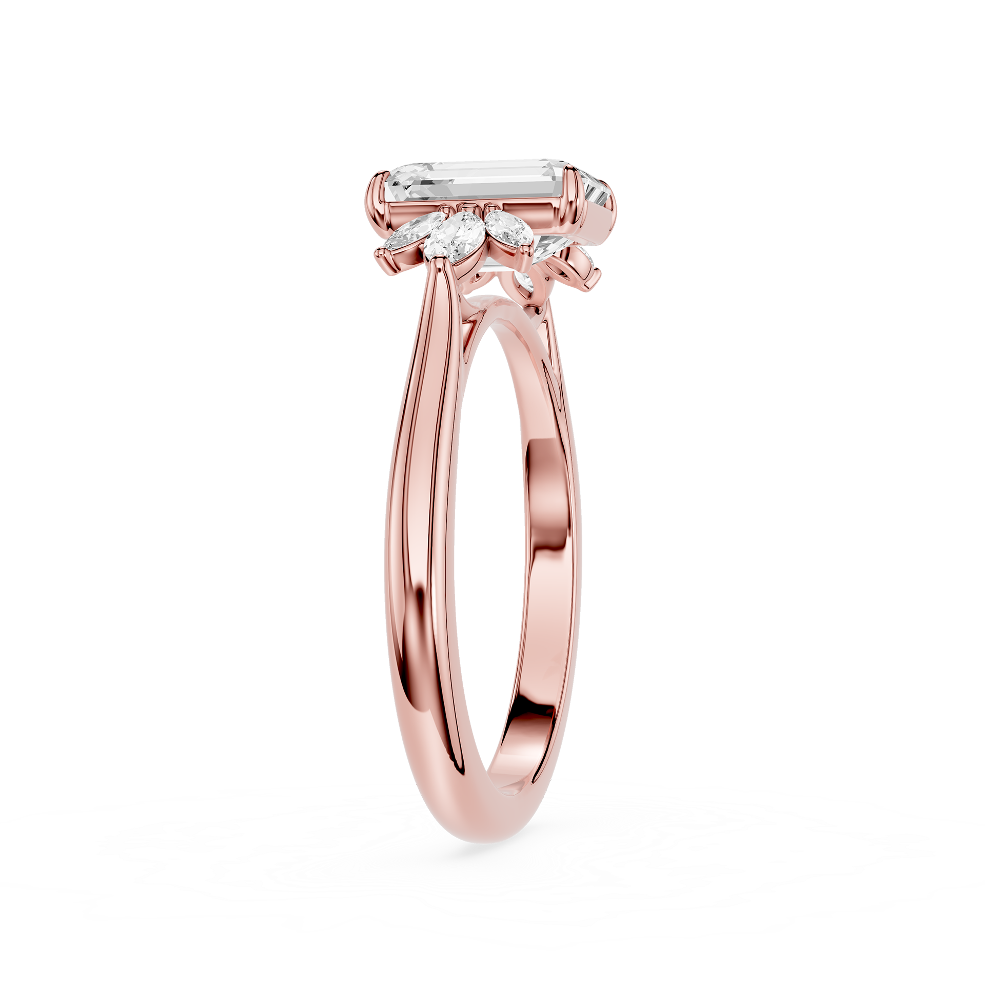 Emerald Cut Lab Grown Diamond Floral Accent Engagement Ring