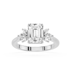 Emerald Cut Lab Grown Diamond Floral Accent Engagement Ring