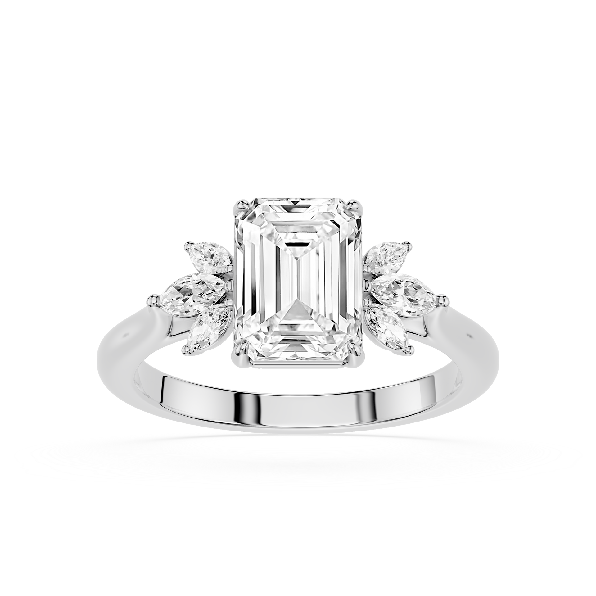 Emerald Cut Lab Grown Diamond Floral Accent Engagement Ring