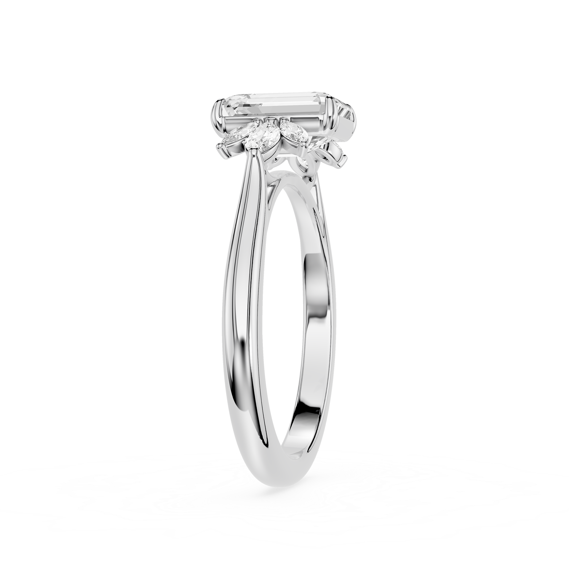 Emerald Cut Lab Grown Diamond Floral Accent Engagement Ring