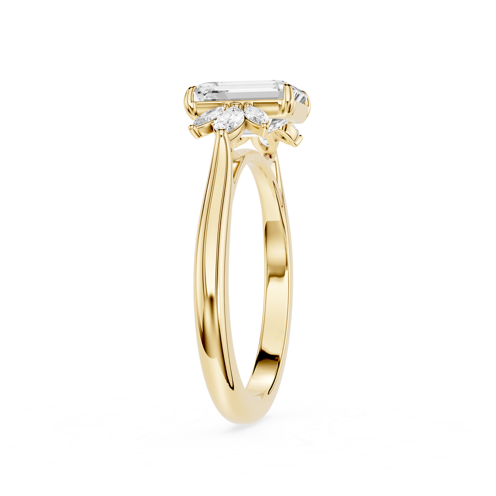 Emerald Cut Lab Grown Diamond Floral Accent Engagement Ring