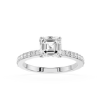 Square Emerald Lab Grown Diamond Solitaire Accent Ring
