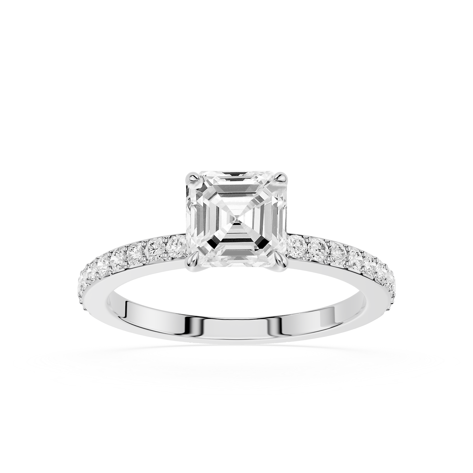 Square Emerald Lab Grown Diamond Solitaire Accent Ring