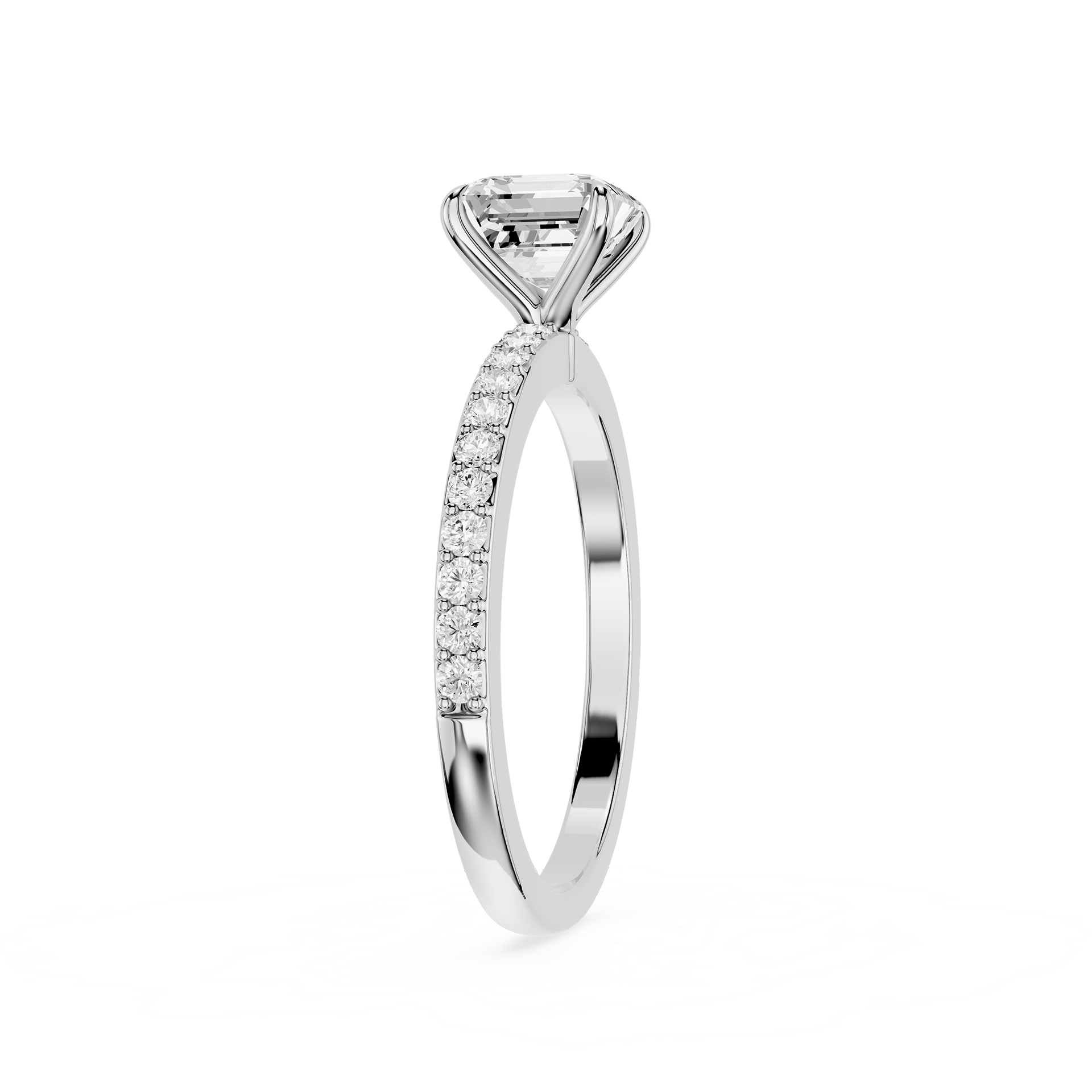 Square Emerald Lab Grown Diamond Solitaire Accent Ring
