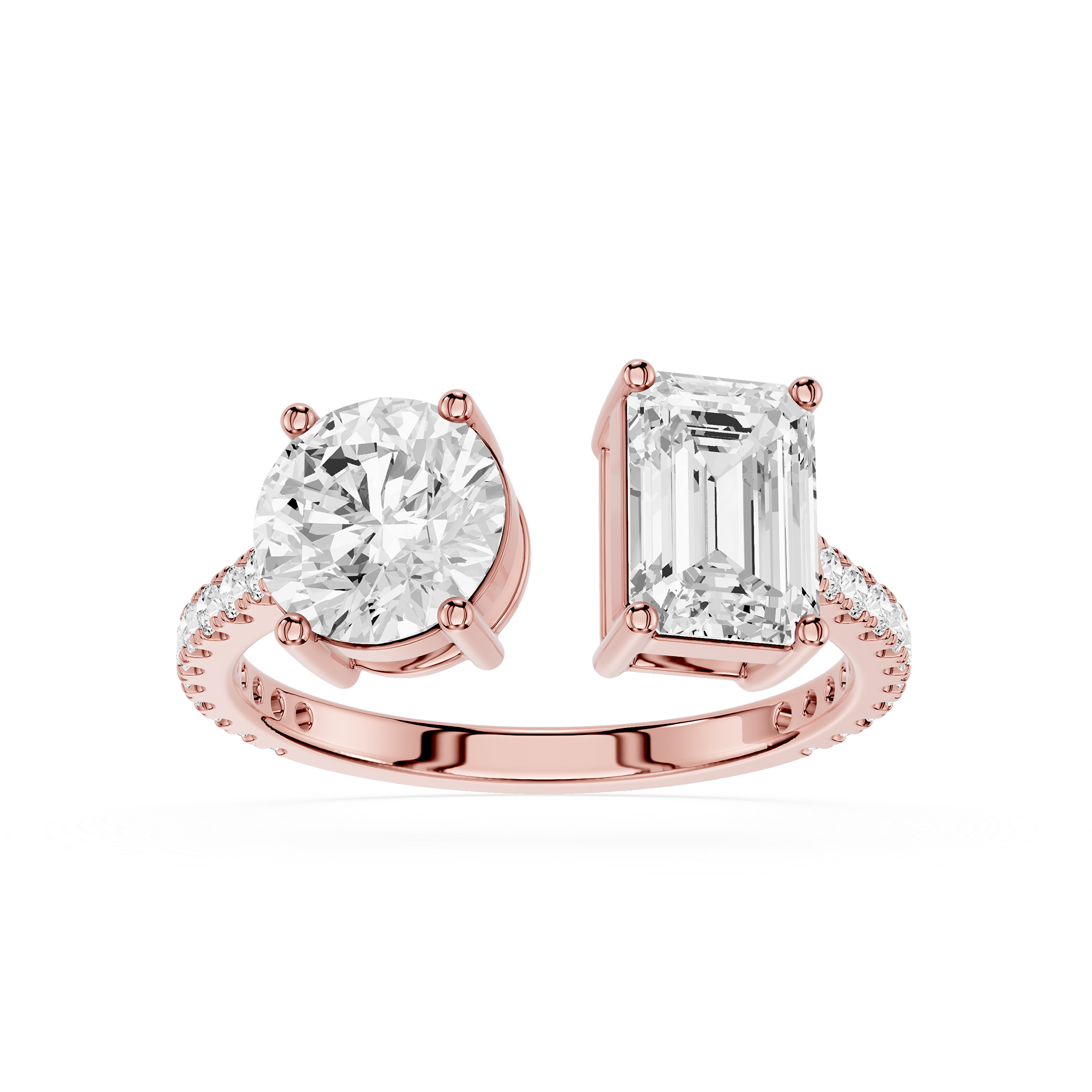 Round And Emerald Lab Grown Diamond Toi et Moi Accent Ring