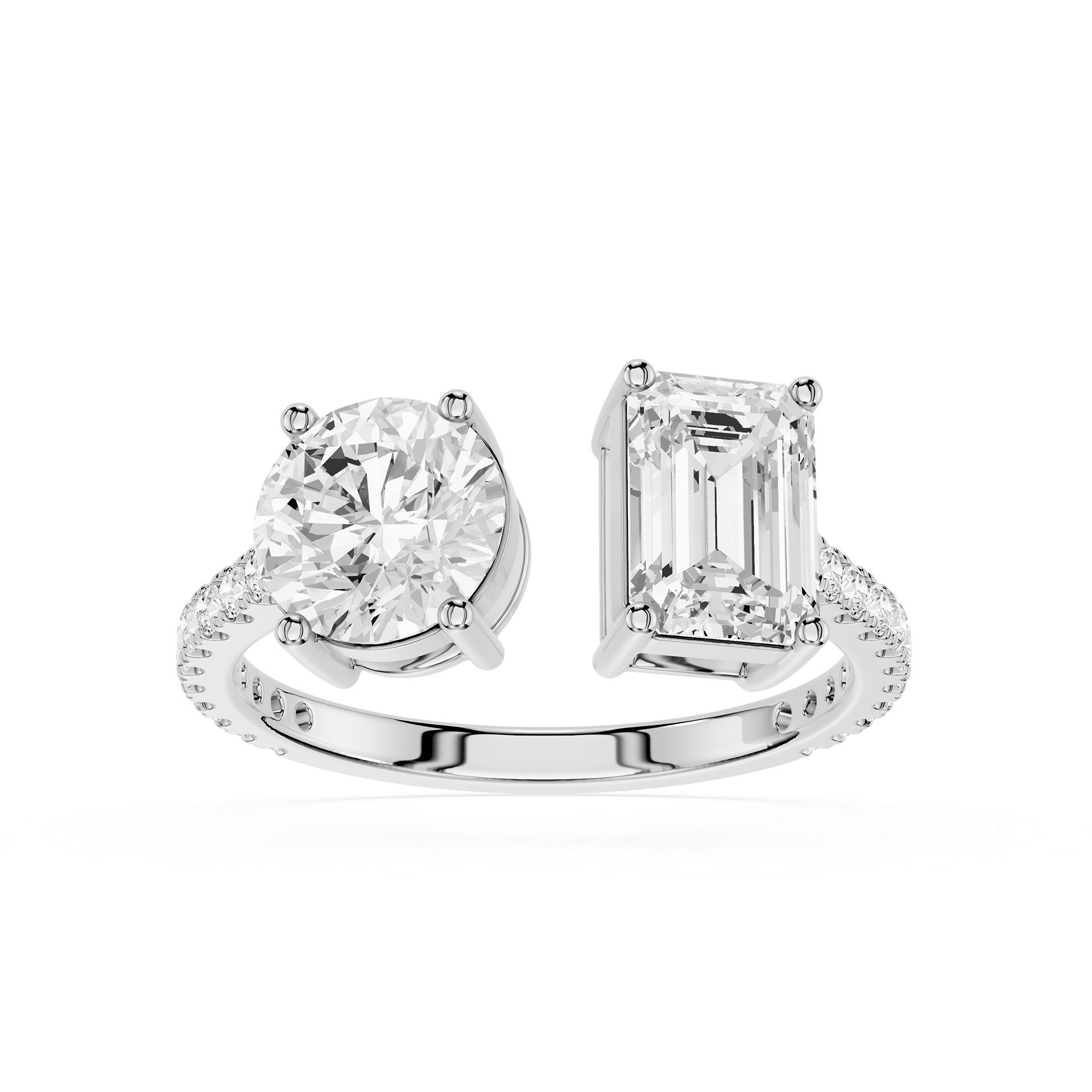 Round And Emerald Lab Grown Diamond Toi et Moi Accent Ring