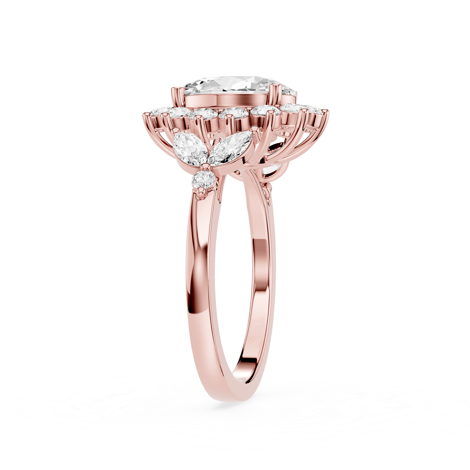 Oval Cut Lab Grown Diamond Floral Halo Engagement Ring
