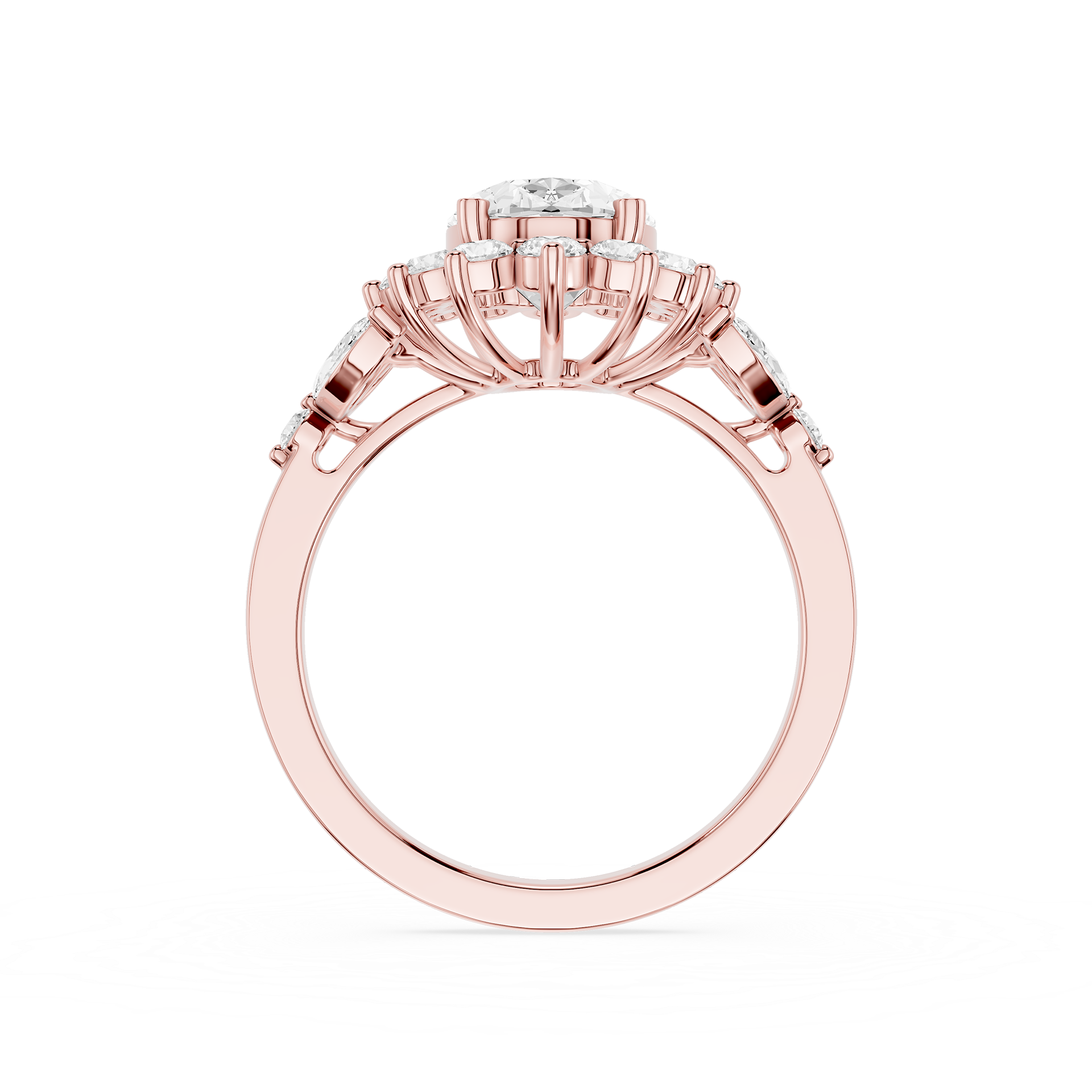 Oval Cut Lab Grown Diamond Floral Halo Engagement Ring