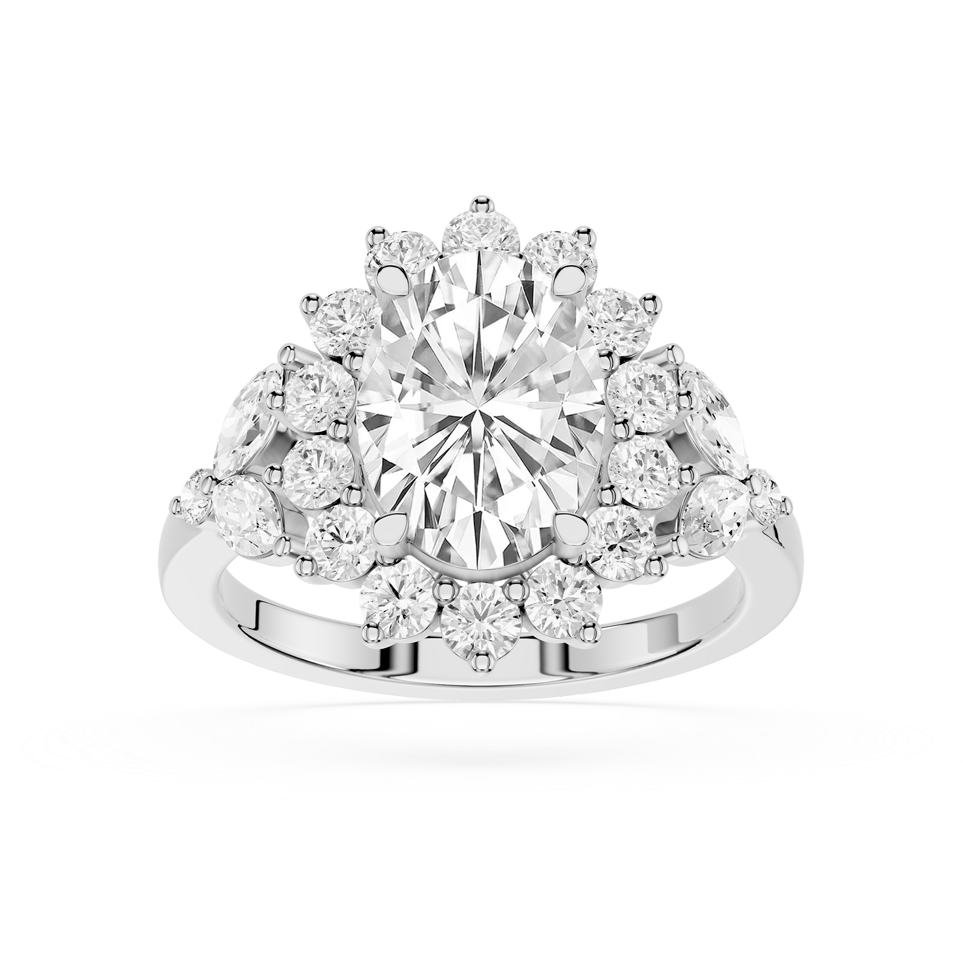 Oval Cut Lab Grown Diamond Floral Halo Engagement Ring