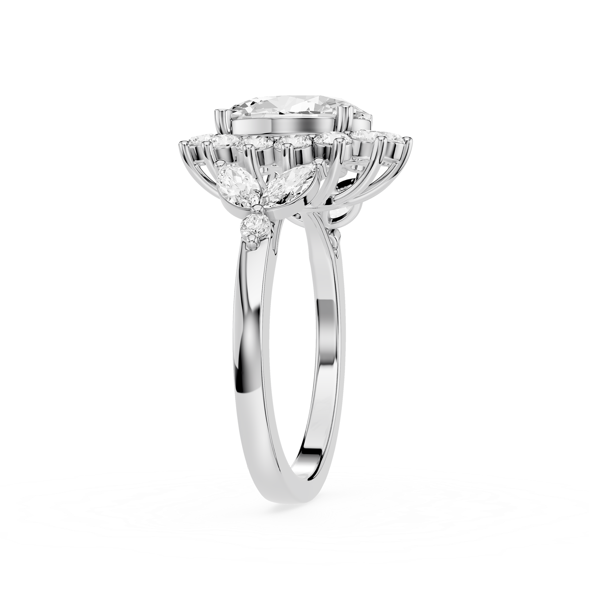 Oval Cut Lab Grown Diamond Floral Halo Engagement Ring