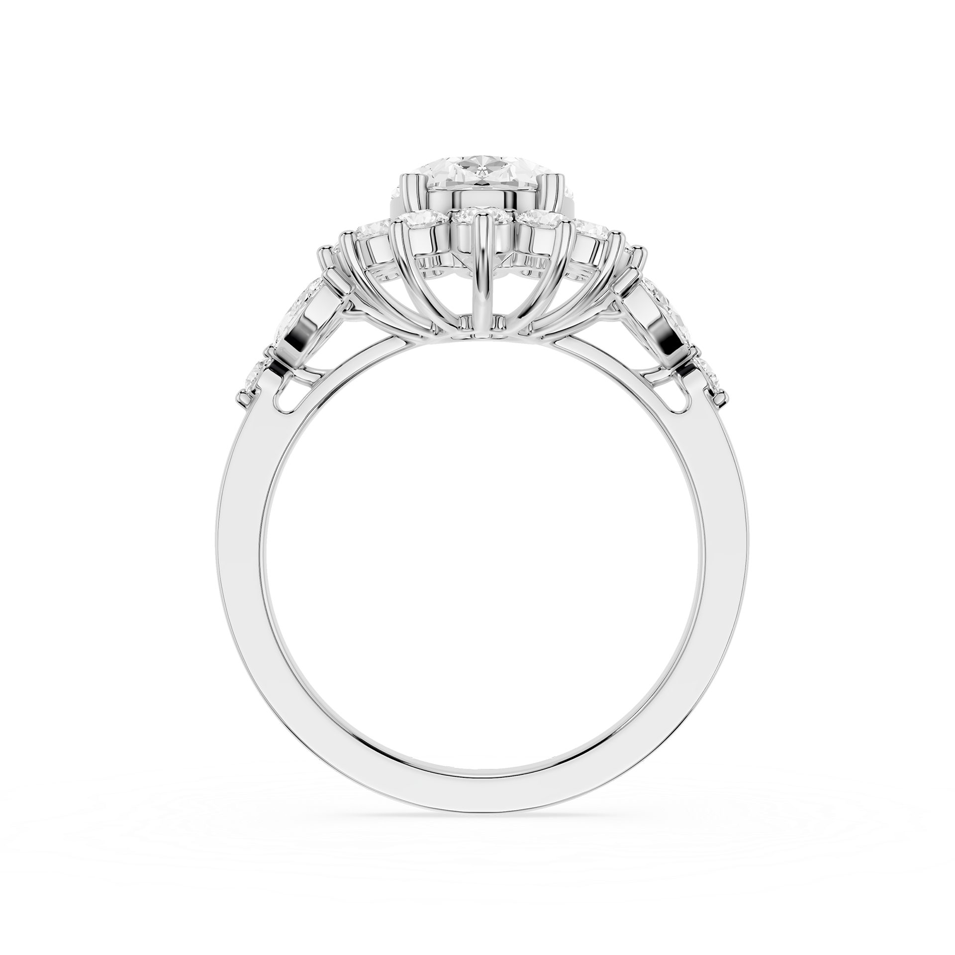 Oval Cut Lab Grown Diamond Floral Halo Engagement Ring