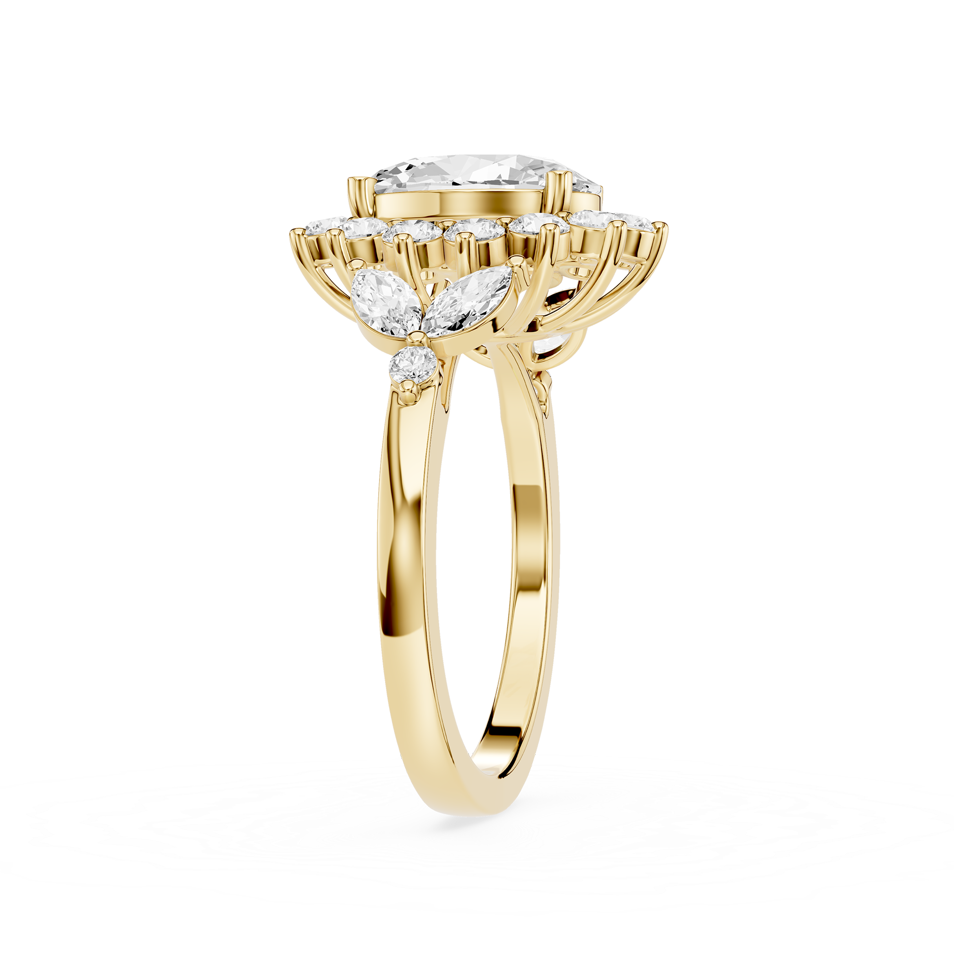 Oval Cut Lab Grown Diamond Floral Halo Engagement Ring