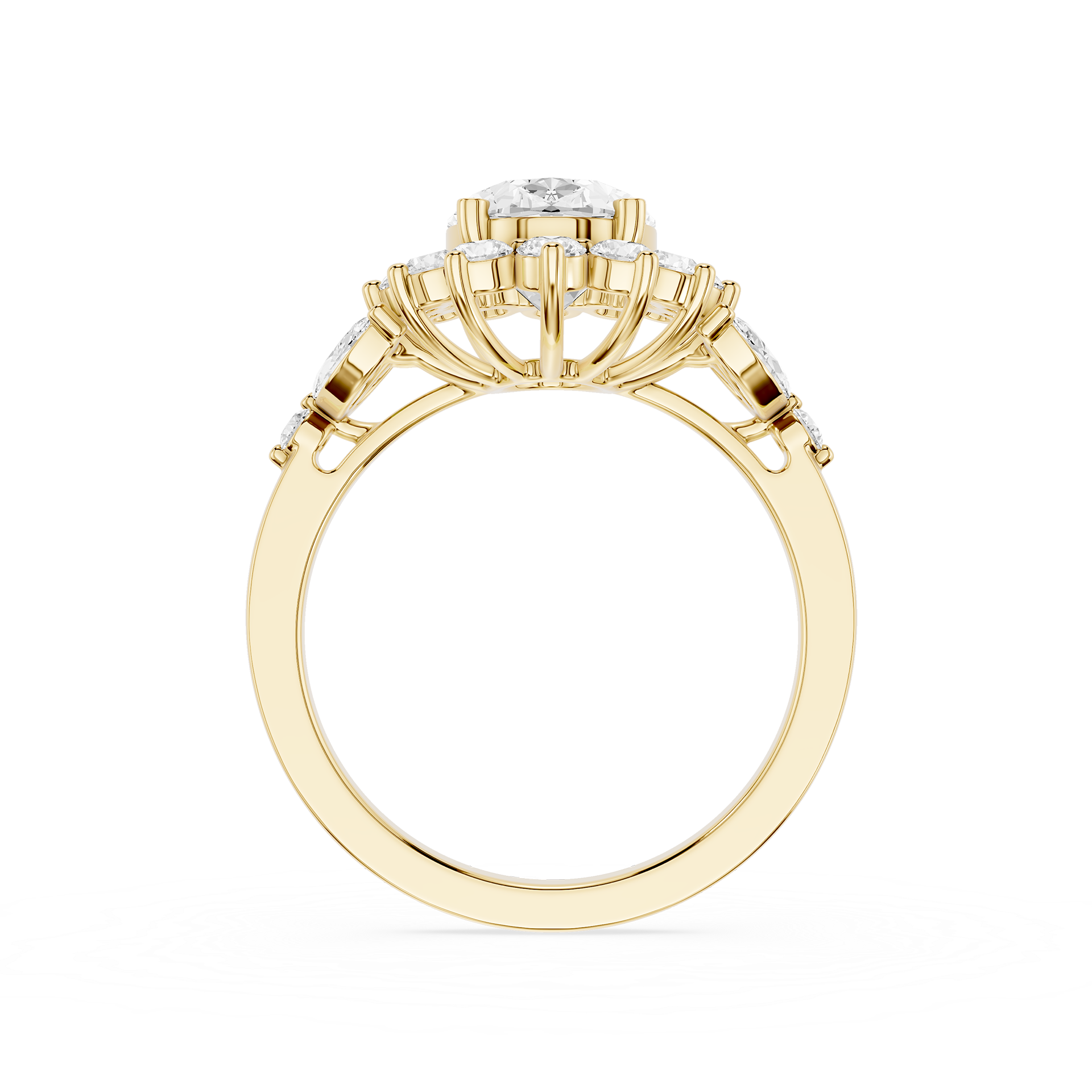Oval Cut Lab Grown Diamond Floral Halo Engagement Ring