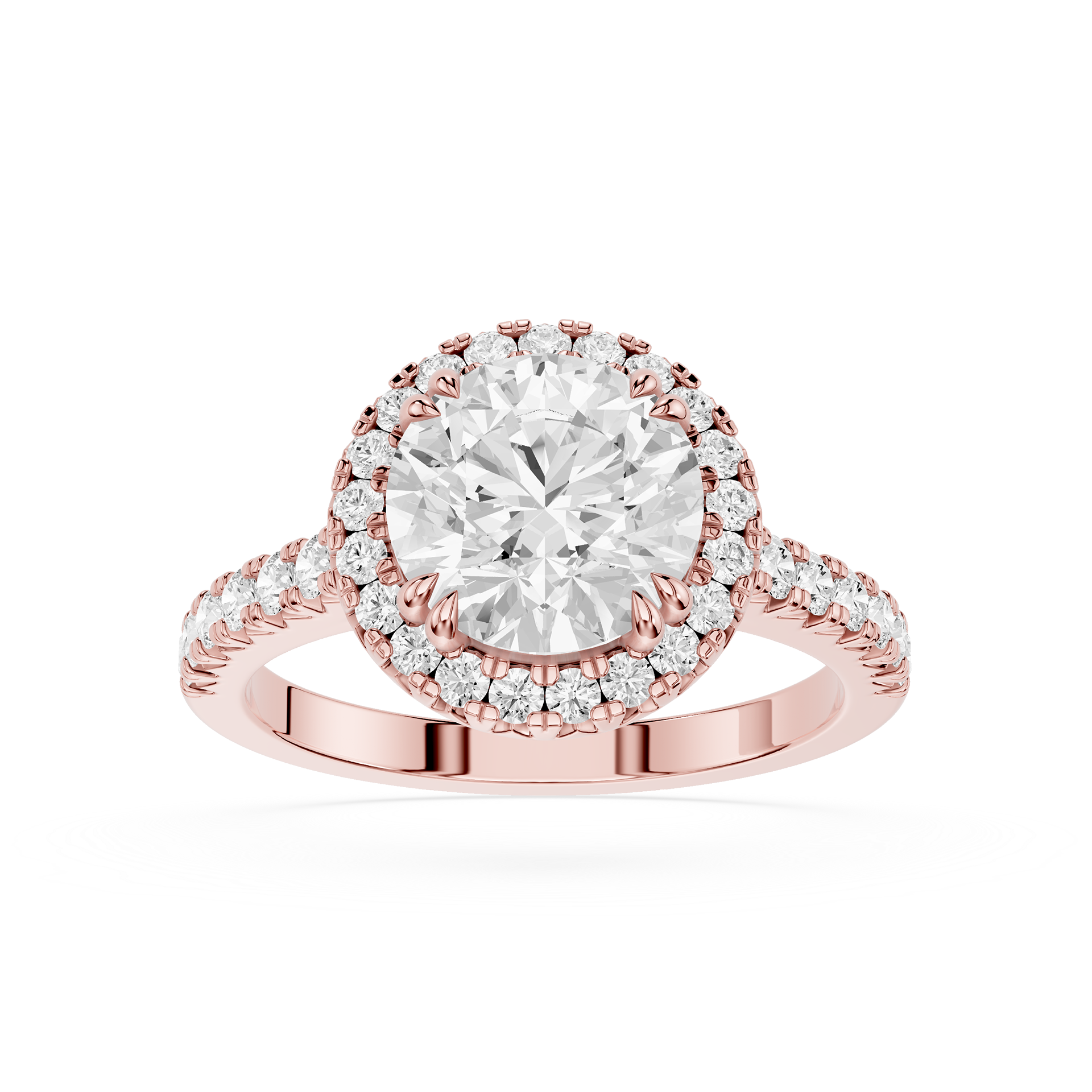 Round Cut Lab Grown Diamond Pave Halo Engagement Ring