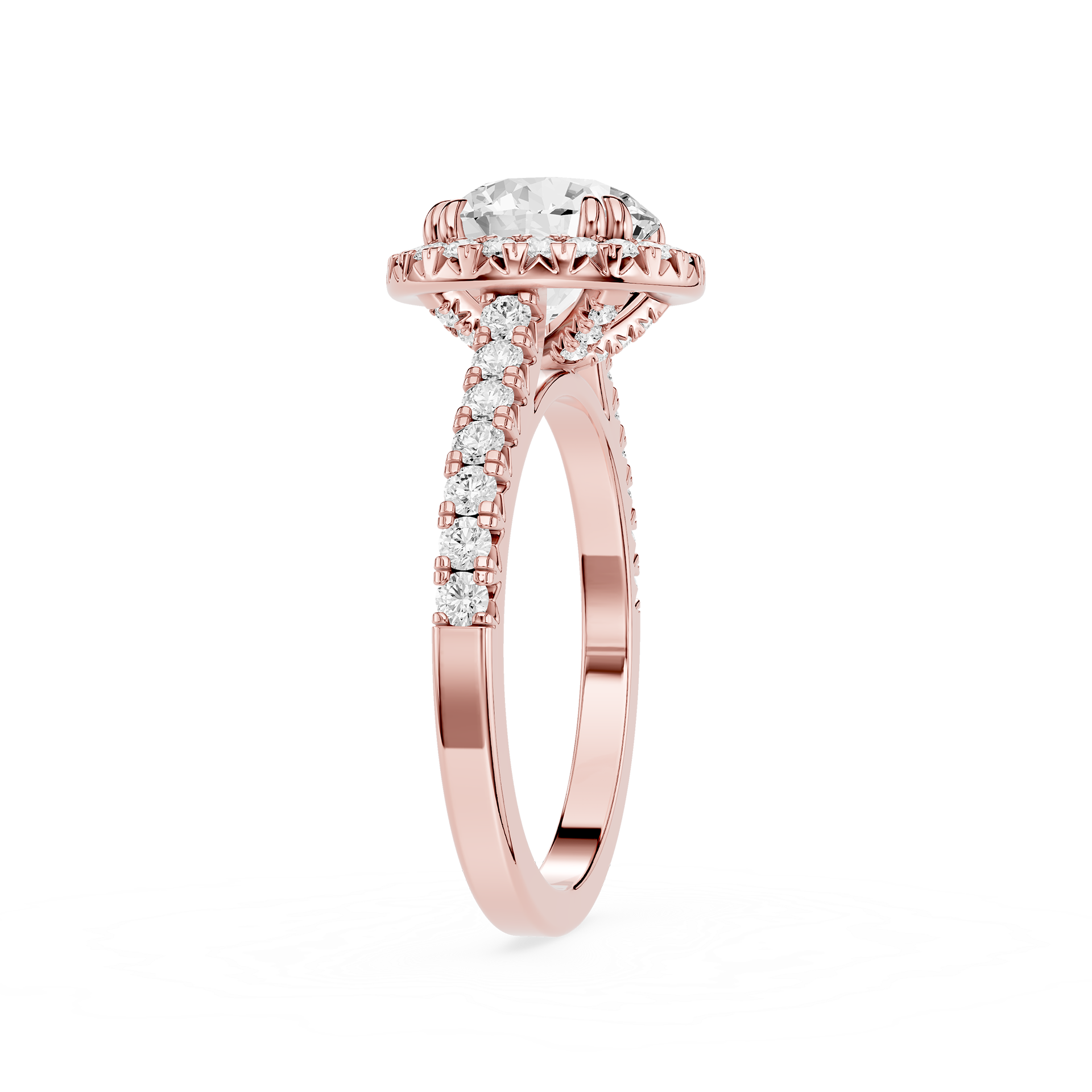 Round Cut Lab Grown Diamond Pave Halo Engagement Ring