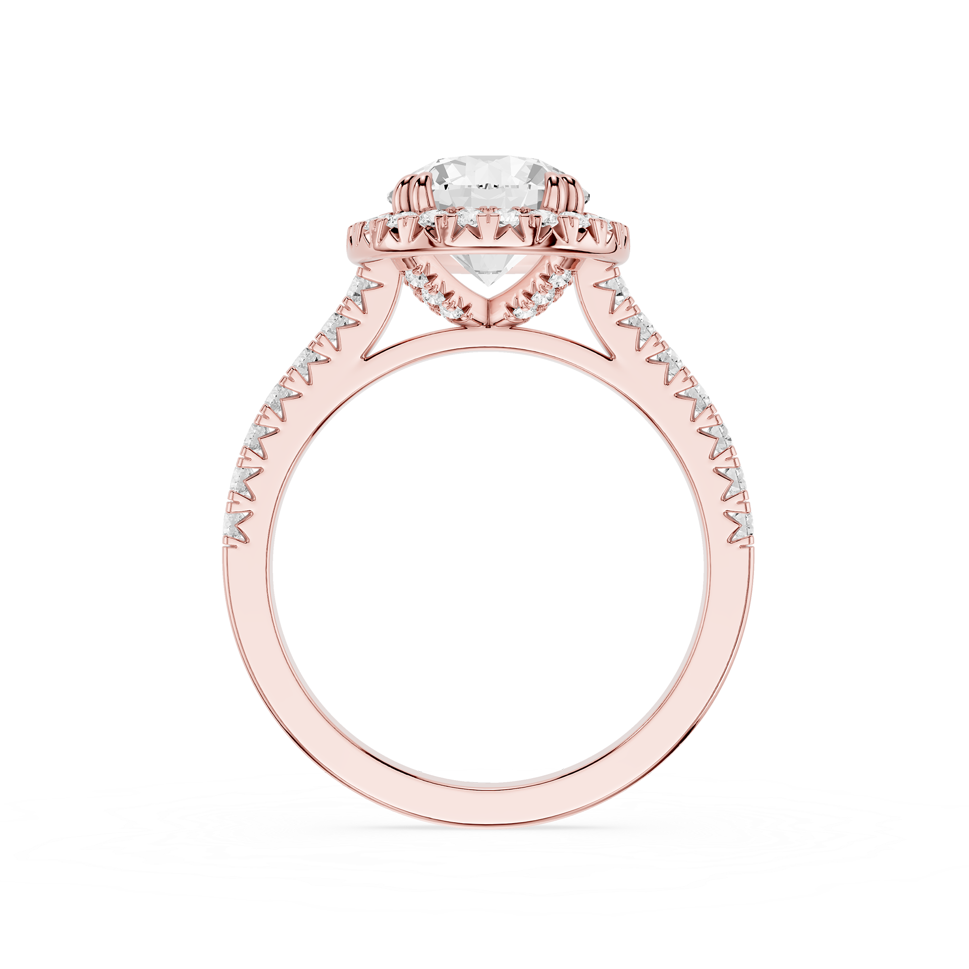 Round Cut Lab Grown Diamond Pave Halo Engagement Ring