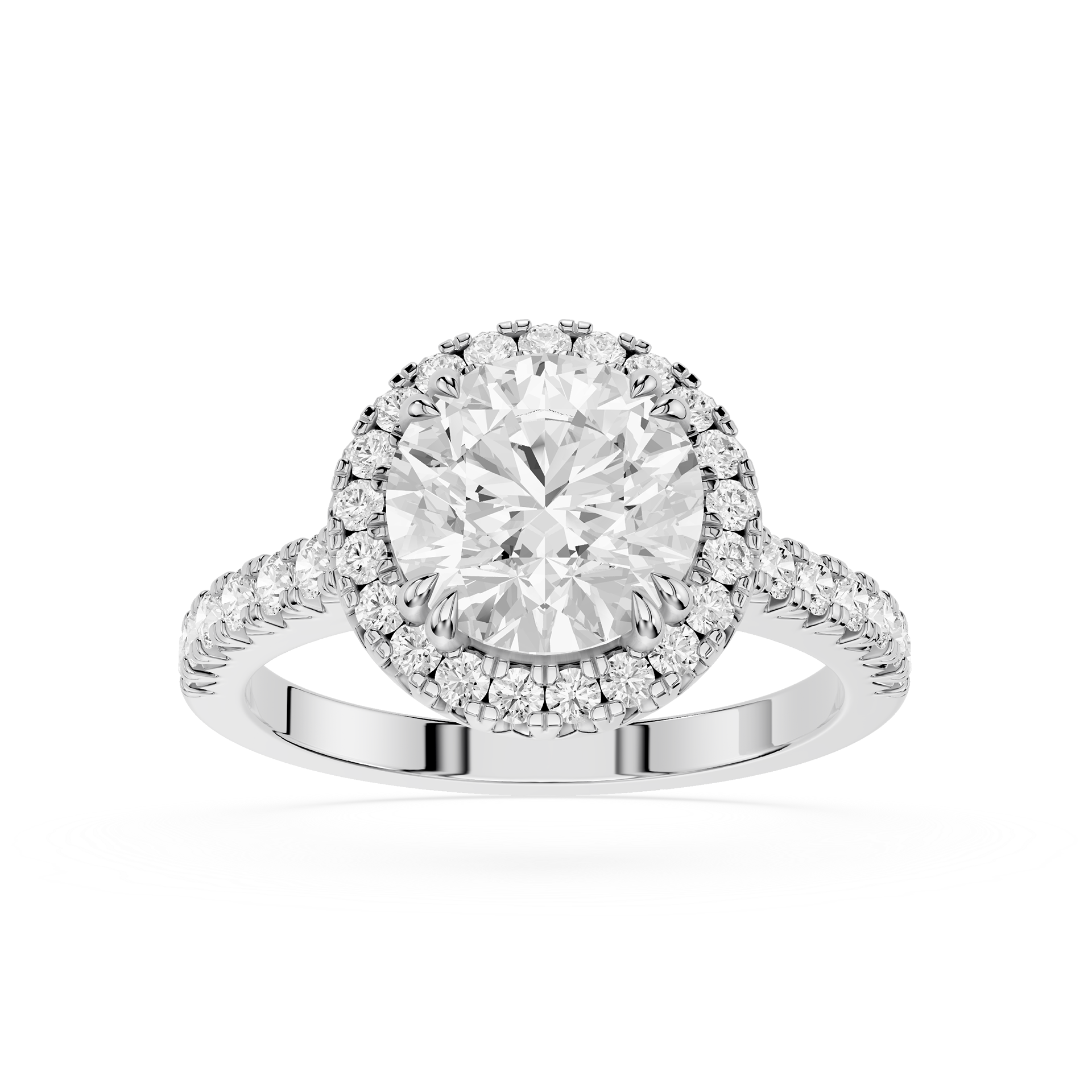 Round Cut Lab Grown Diamond Pave Halo Engagement Ring