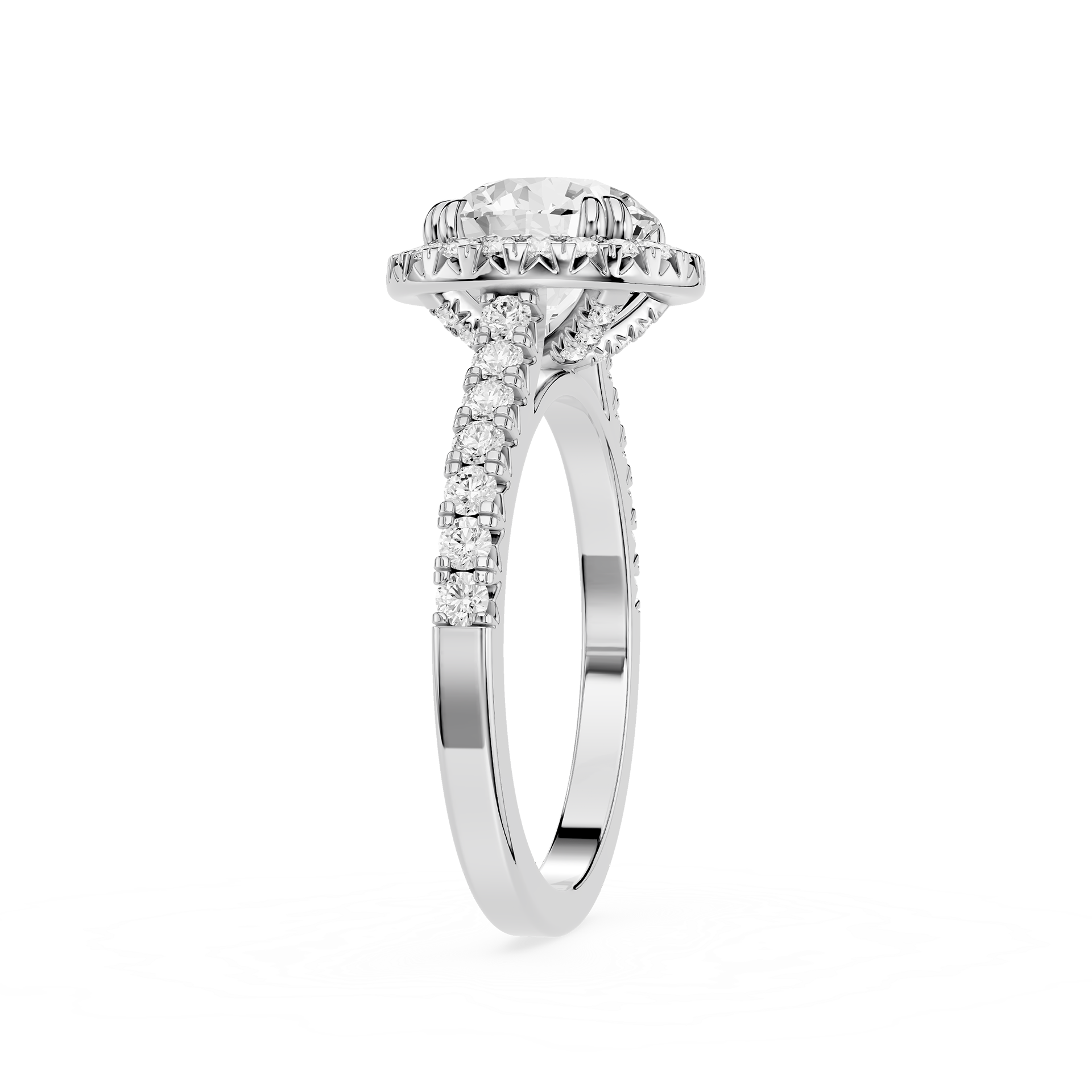 Round Cut Lab Grown Diamond Pave Halo Engagement Ring