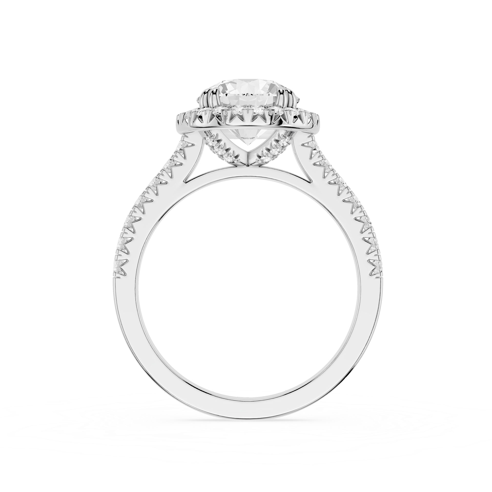Round Cut Lab Grown Diamond Pave Halo Engagement Ring