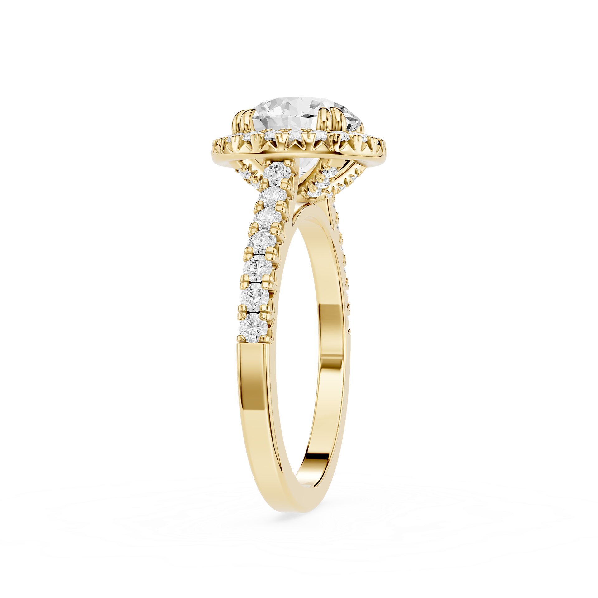 Round Cut Lab Grown Diamond Pave Halo Engagement Ring