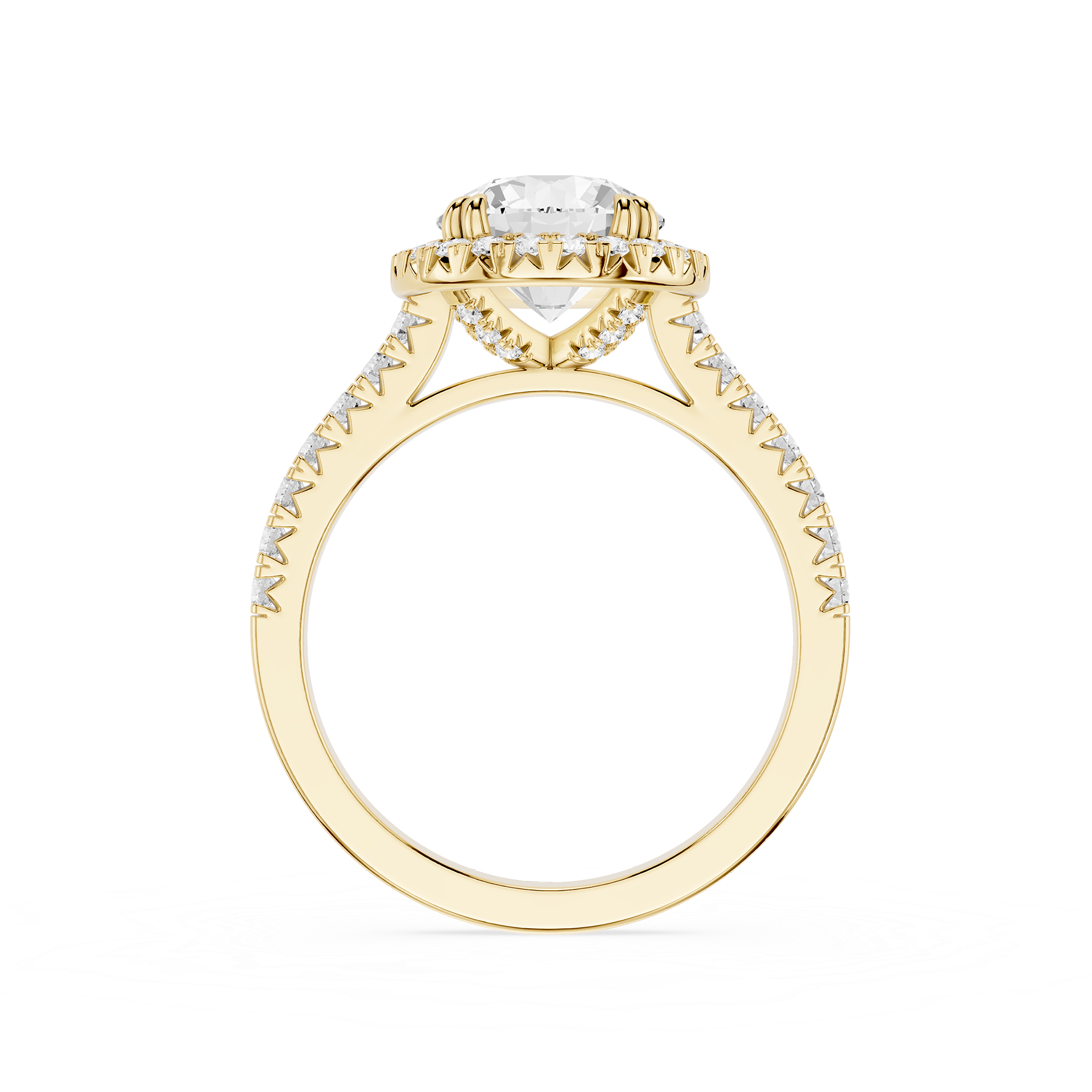 Round Cut Lab Grown Diamond Pave Halo Engagement Ring