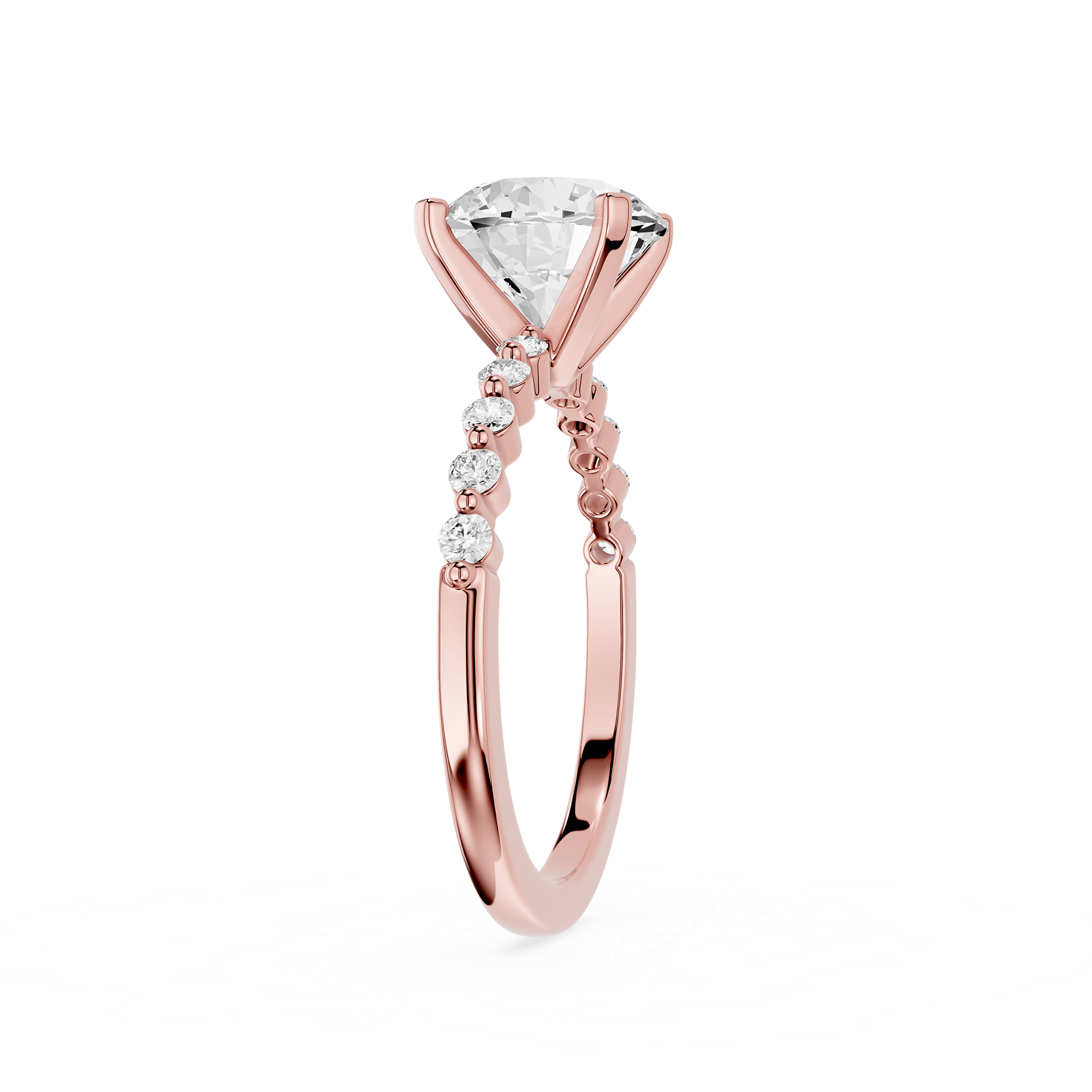 Round Cut Lab Grown Diamond Graduated Accent Engagement Ring