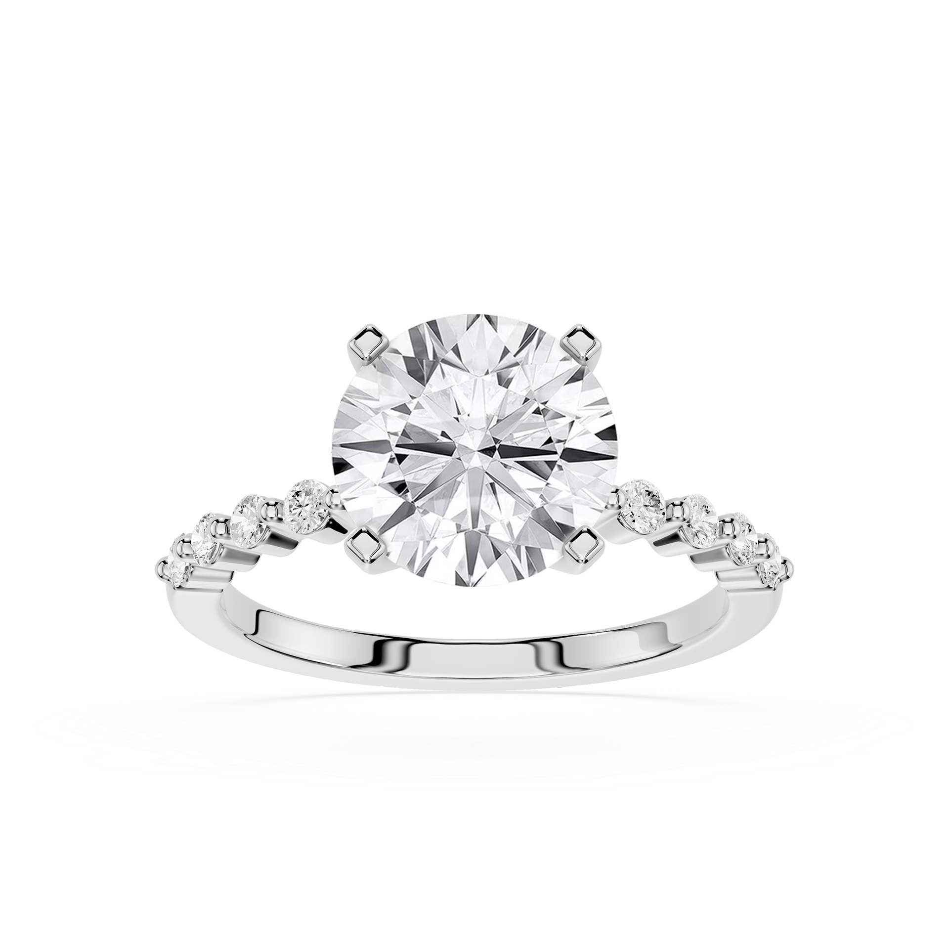Round Cut Lab Grown Diamond Graduated Accent Engagement Ring