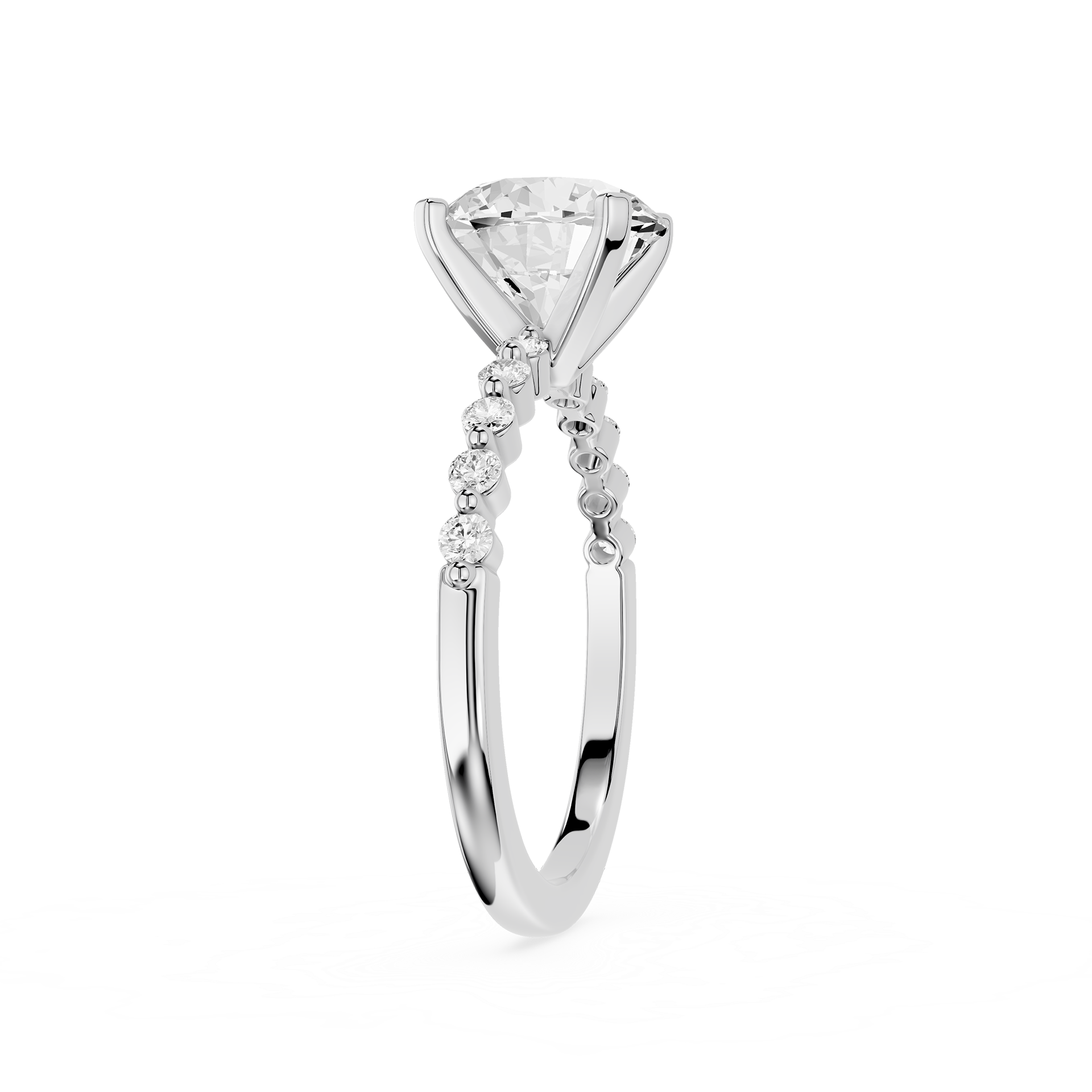 Round Cut Lab Grown Diamond Graduated Accent Engagement Ring